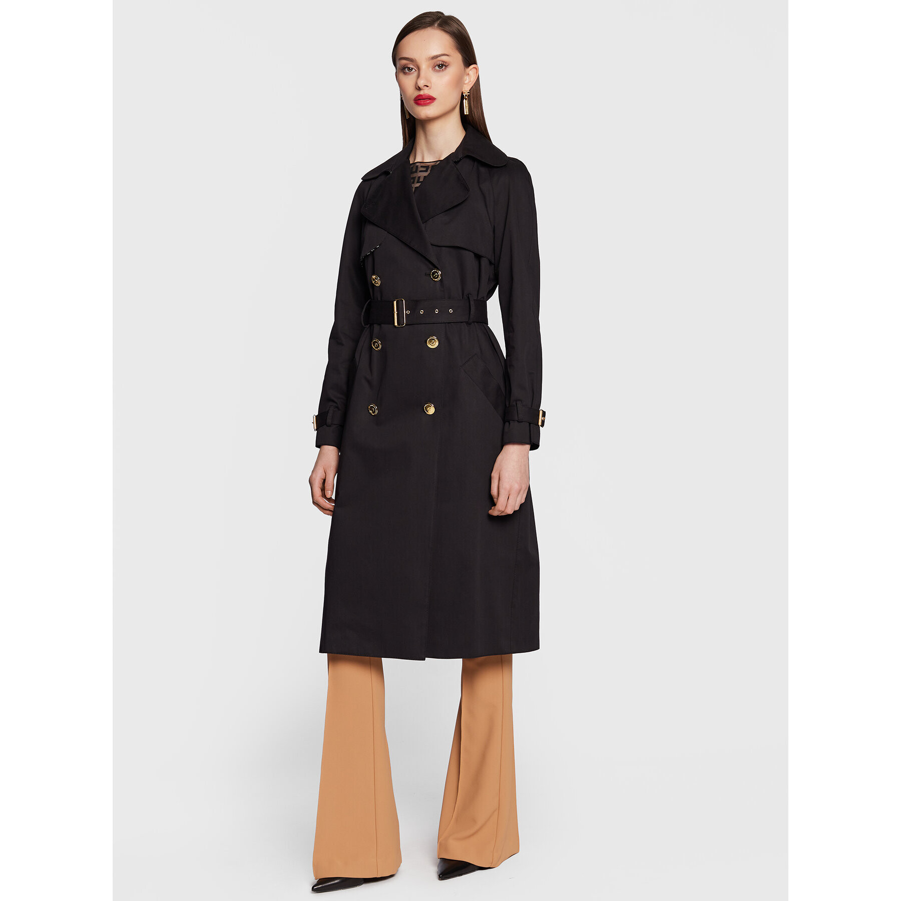 Elisabetta Franchi Trench SP-003-31E2-V800 Negru Regular Fit - Pled.ro