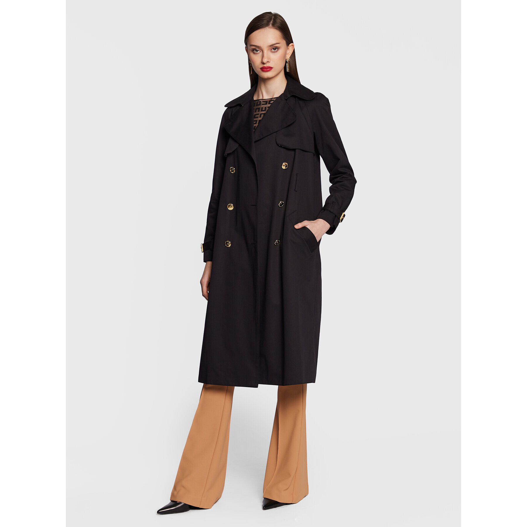 Elisabetta Franchi Trench SP-003-31E2-V800 Negru Regular Fit - Pled.ro