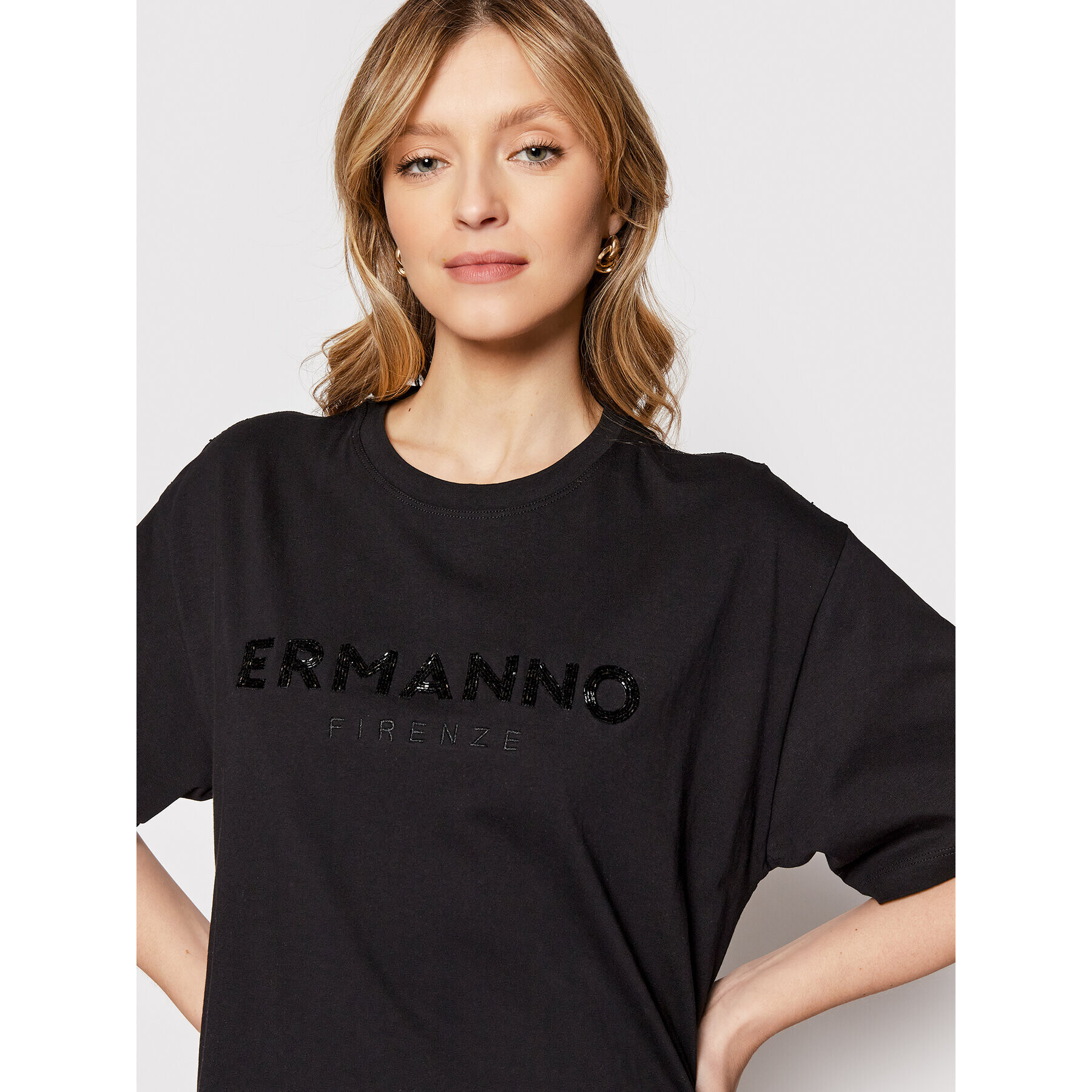 Ermanno Firenze Bluză D40EL003E56 Negru Relaxed Fit - Pled.ro