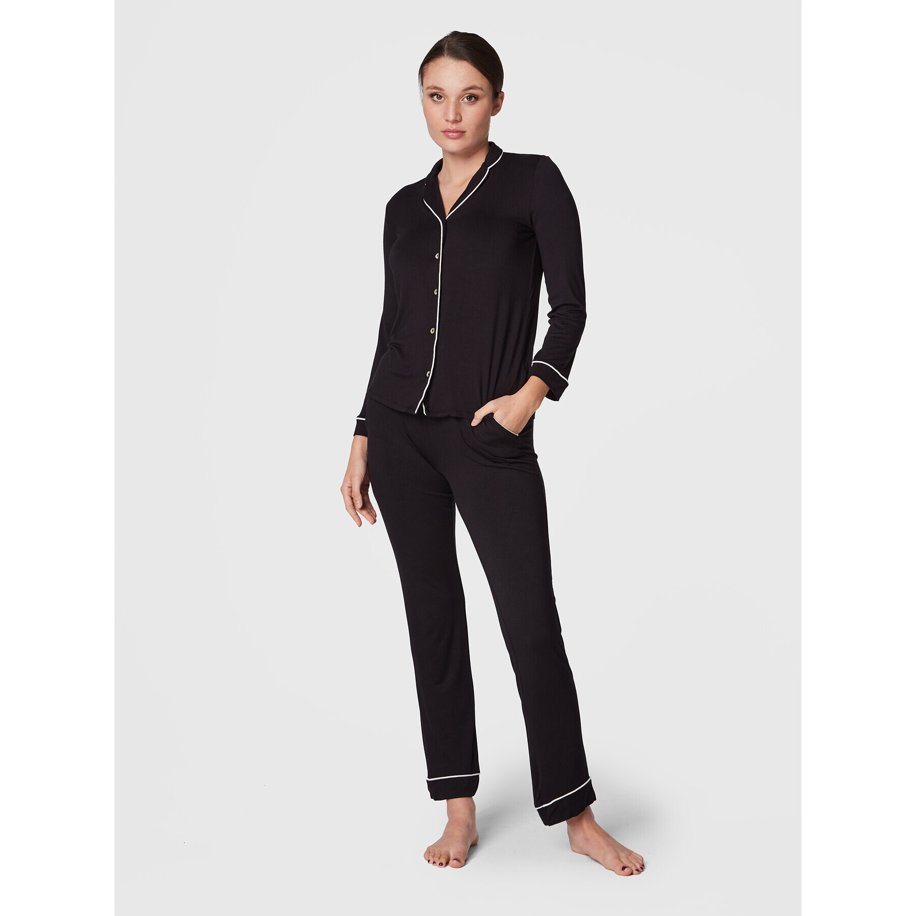 Etam Pantaloni pijama 6524026 Negru Regular Fit - Pled.ro