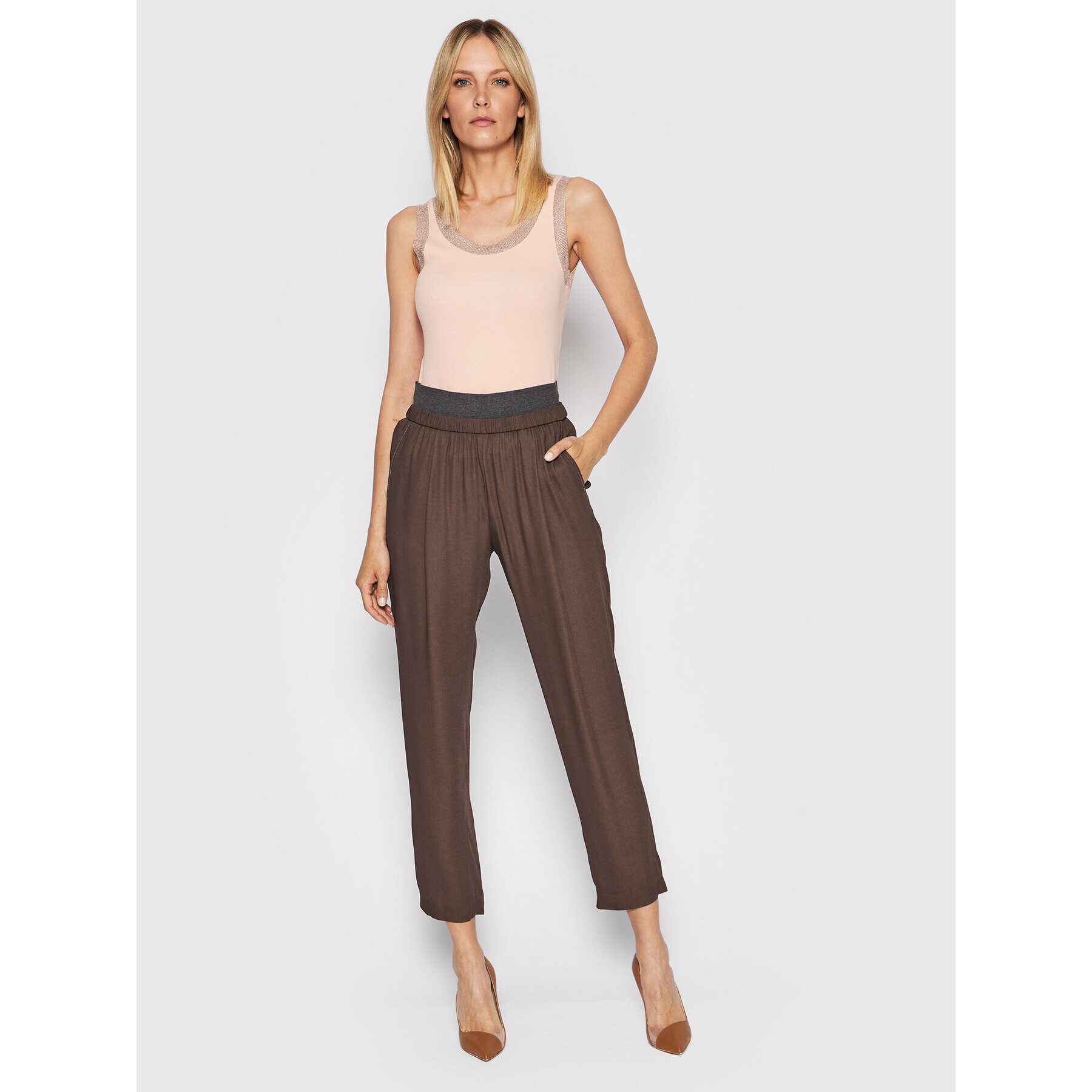 Fabiana Filippi Pantaloni din material PAD272B875 Maro Comfort Fit - Pled.ro