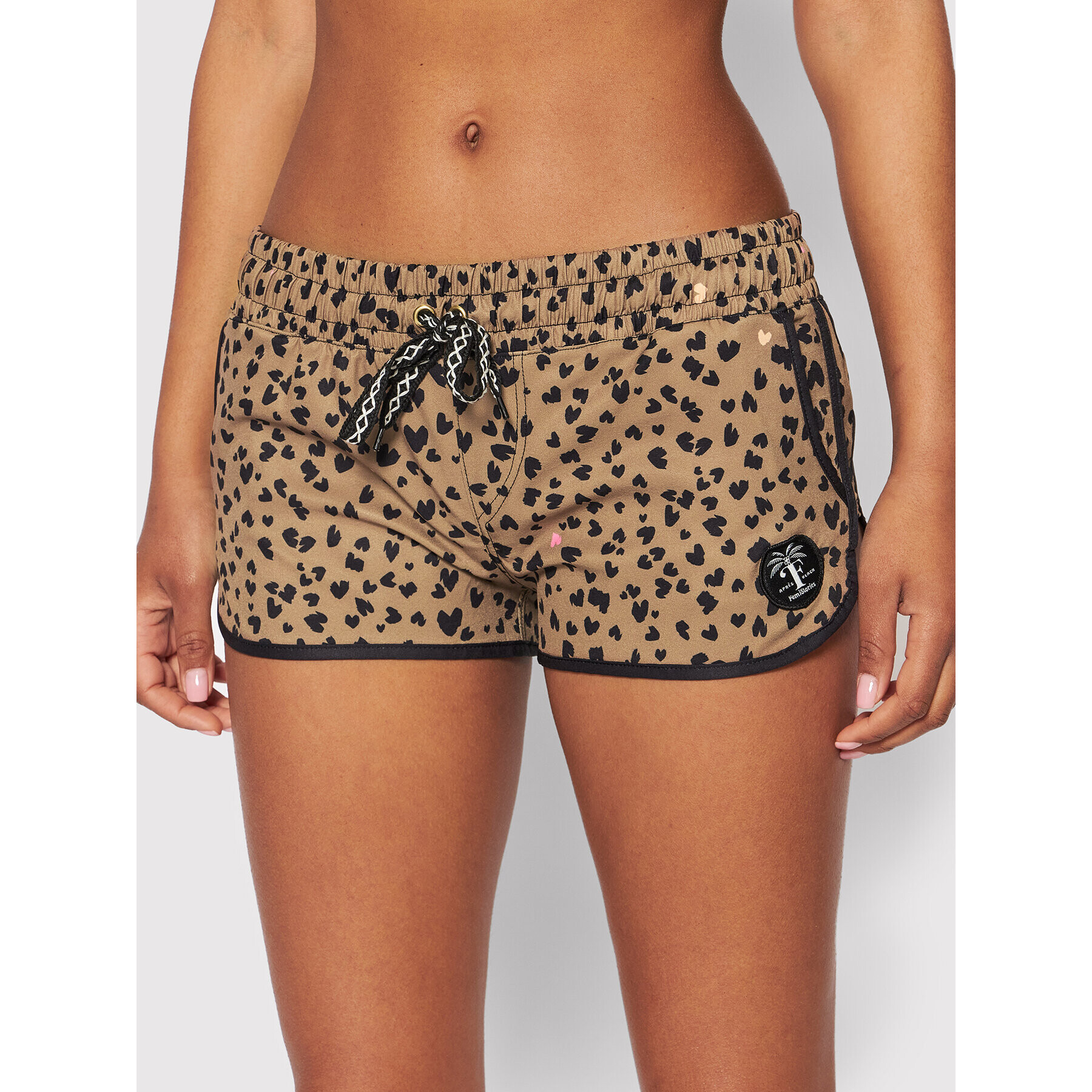 Femi Stories Pantaloni scurți de plajă Lili Brown Leopard Maro Regular Fit - Pled.ro