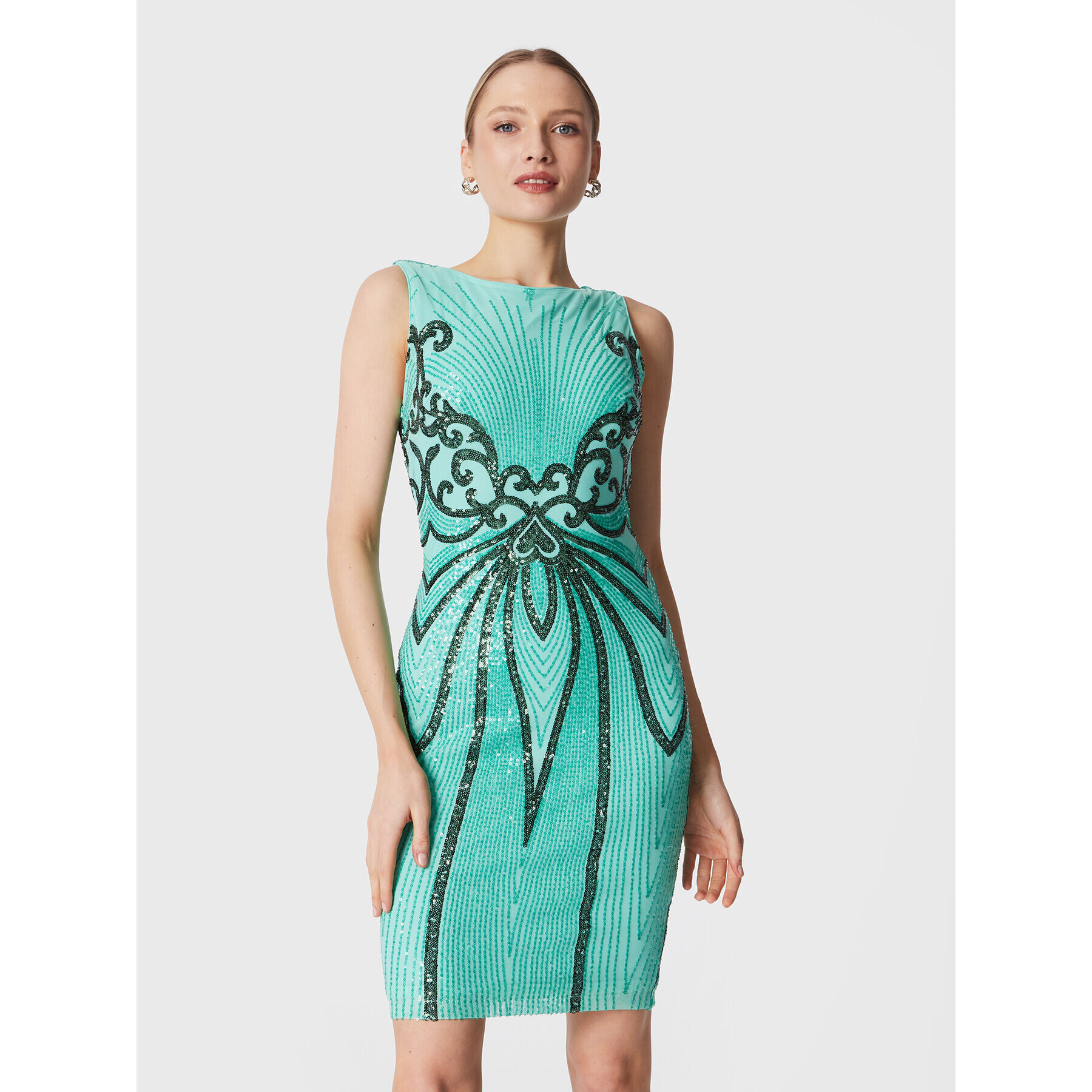 Fracomina Rochie cocktail FQ23SD1002W53601 Verde Slim Fit - Pled.ro