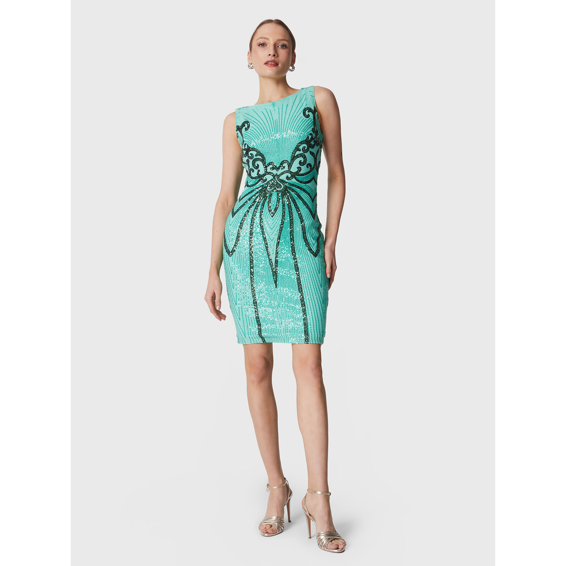 Fracomina Rochie cocktail FQ23SD1002W53601 Verde Slim Fit - Pled.ro