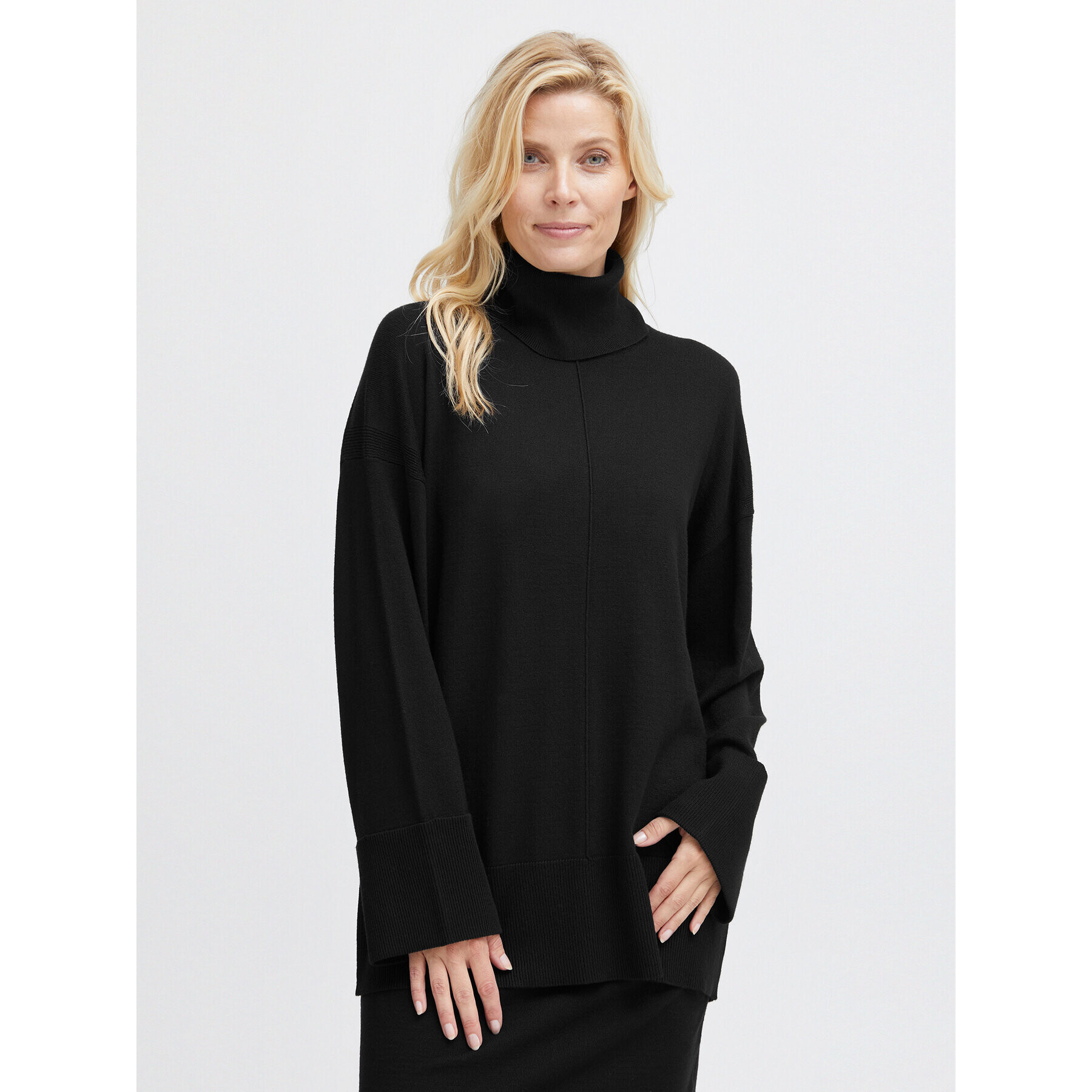 Fransa Bluză cu gât 20612741 Negru Relaxed Fit - Pled.ro