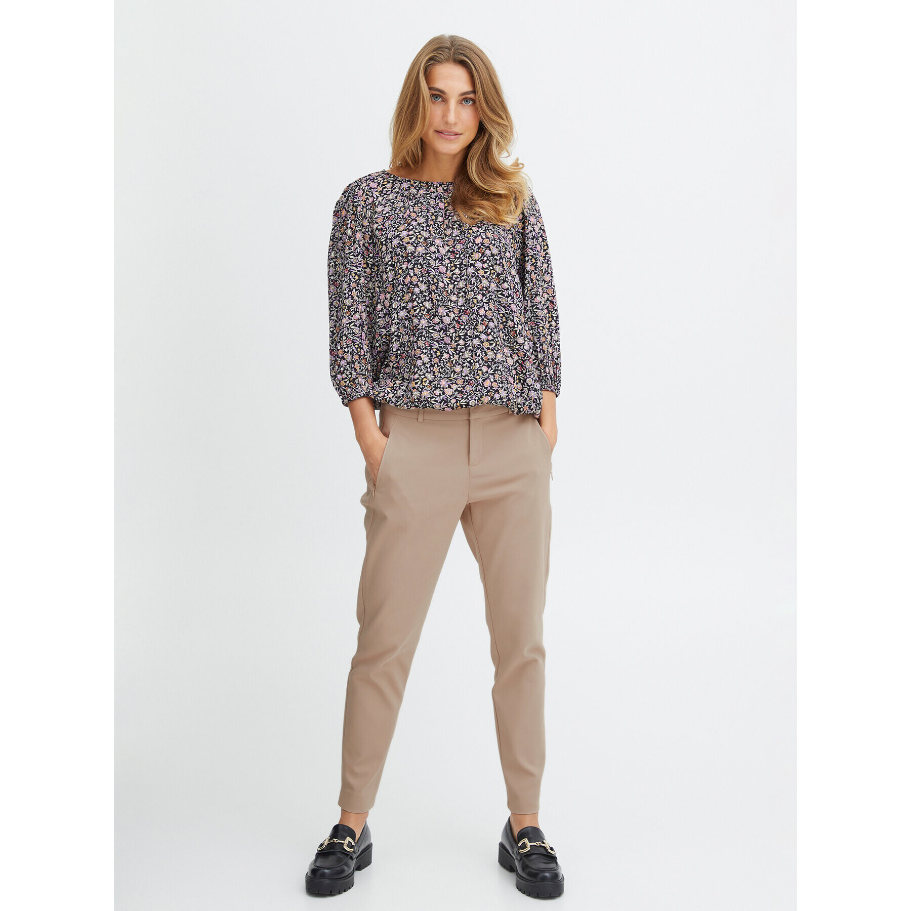 Fransa Pantaloni chino 20610983 Bej Curvy Fit - Pled.ro