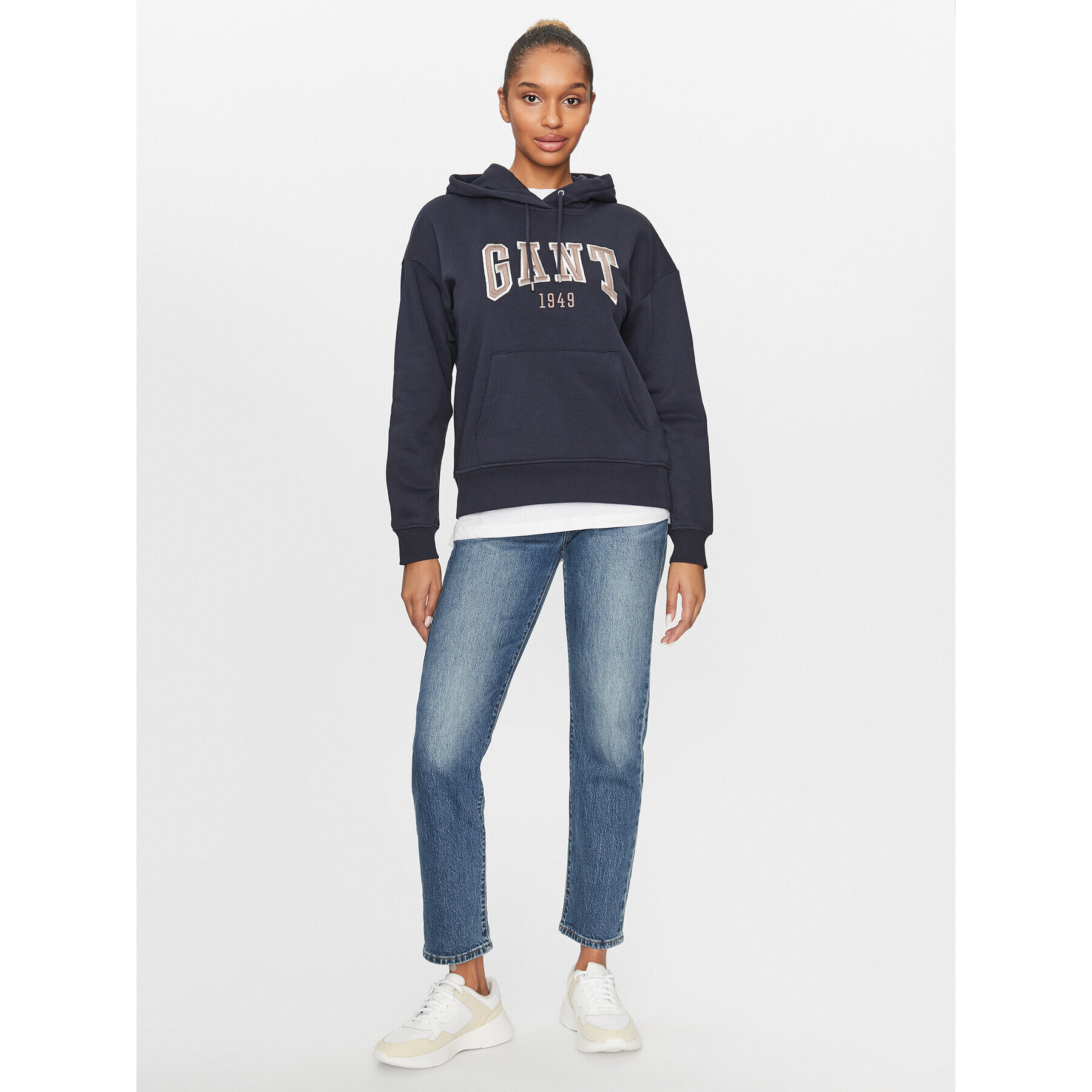 Gant Bluză Rel Logo Hoodie 4200726 Bleumarin Relaxed Fit - Pled.ro