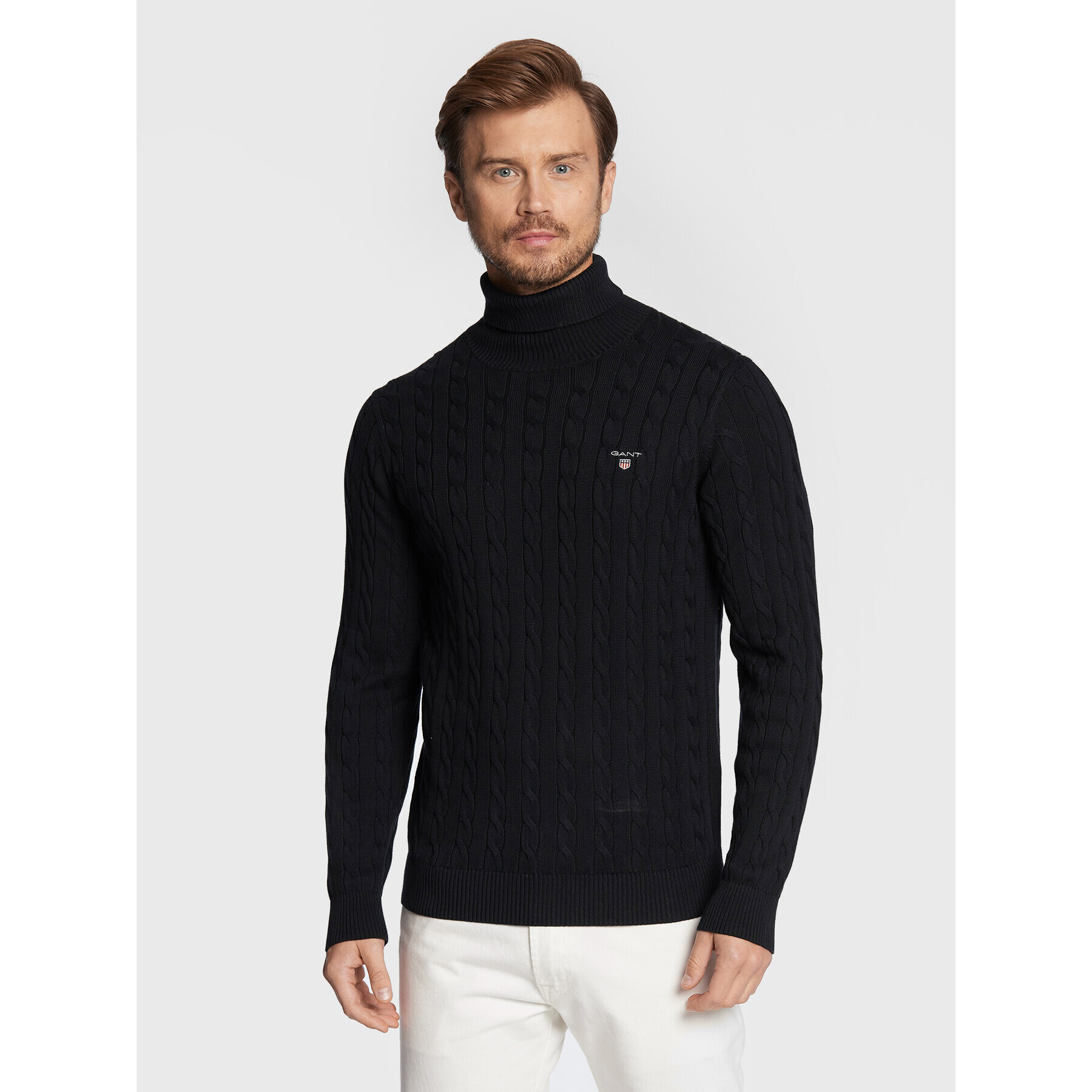 Gant Bluză cu gât Cable 8050507 Bleumarin Slim Fit - Pled.ro