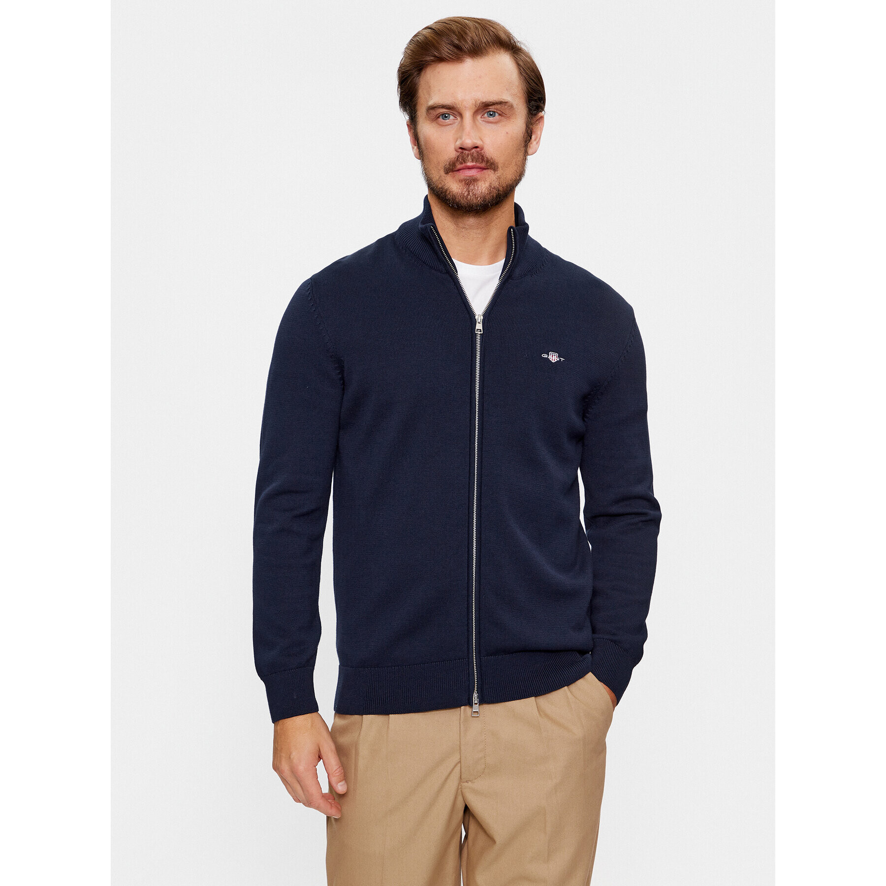 Gant Cardigan Casual Cotton Zip 8030164 Bleumarin Regular Fit - Pled.ro