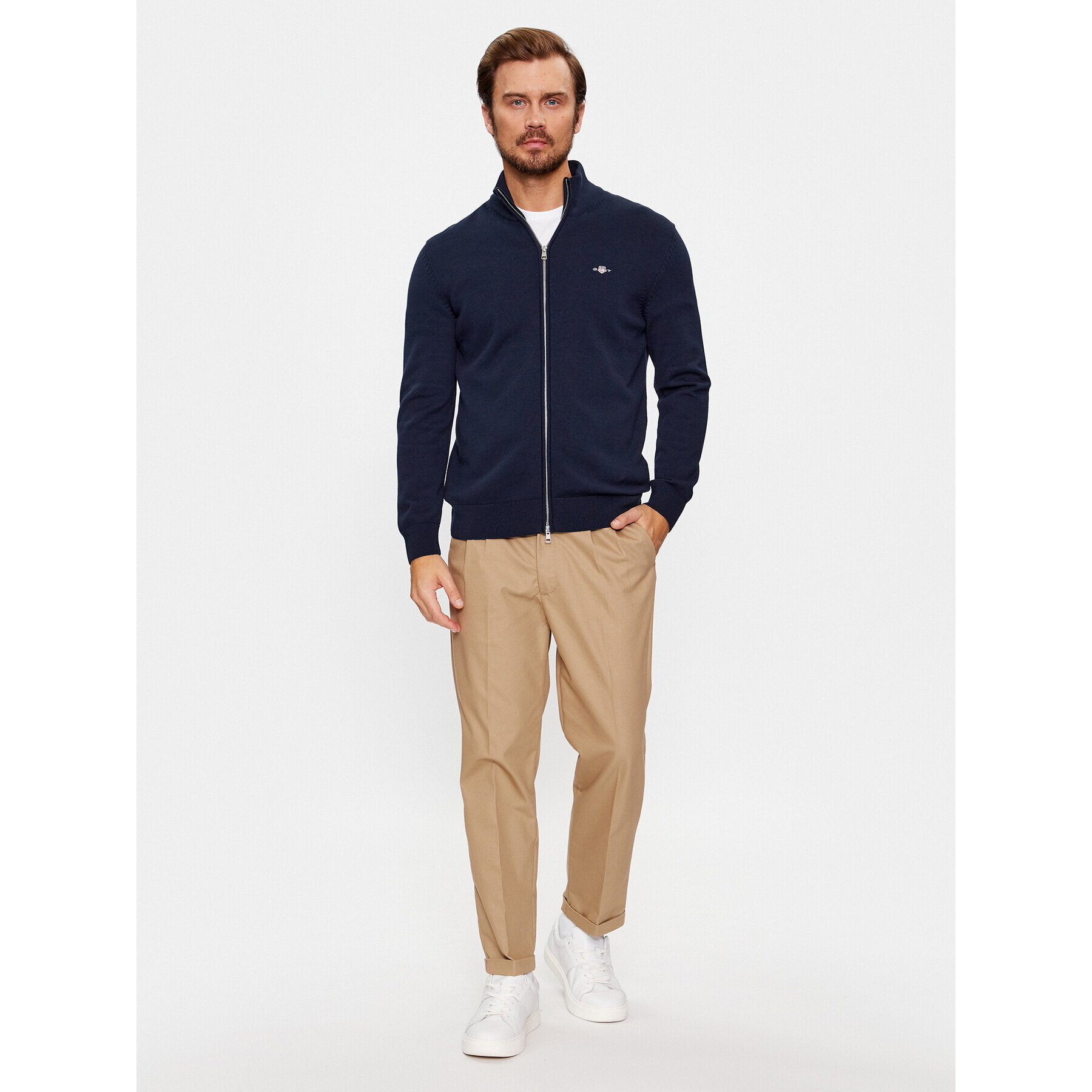 Gant Cardigan Casual Cotton Zip 8030164 Bleumarin Regular Fit - Pled.ro