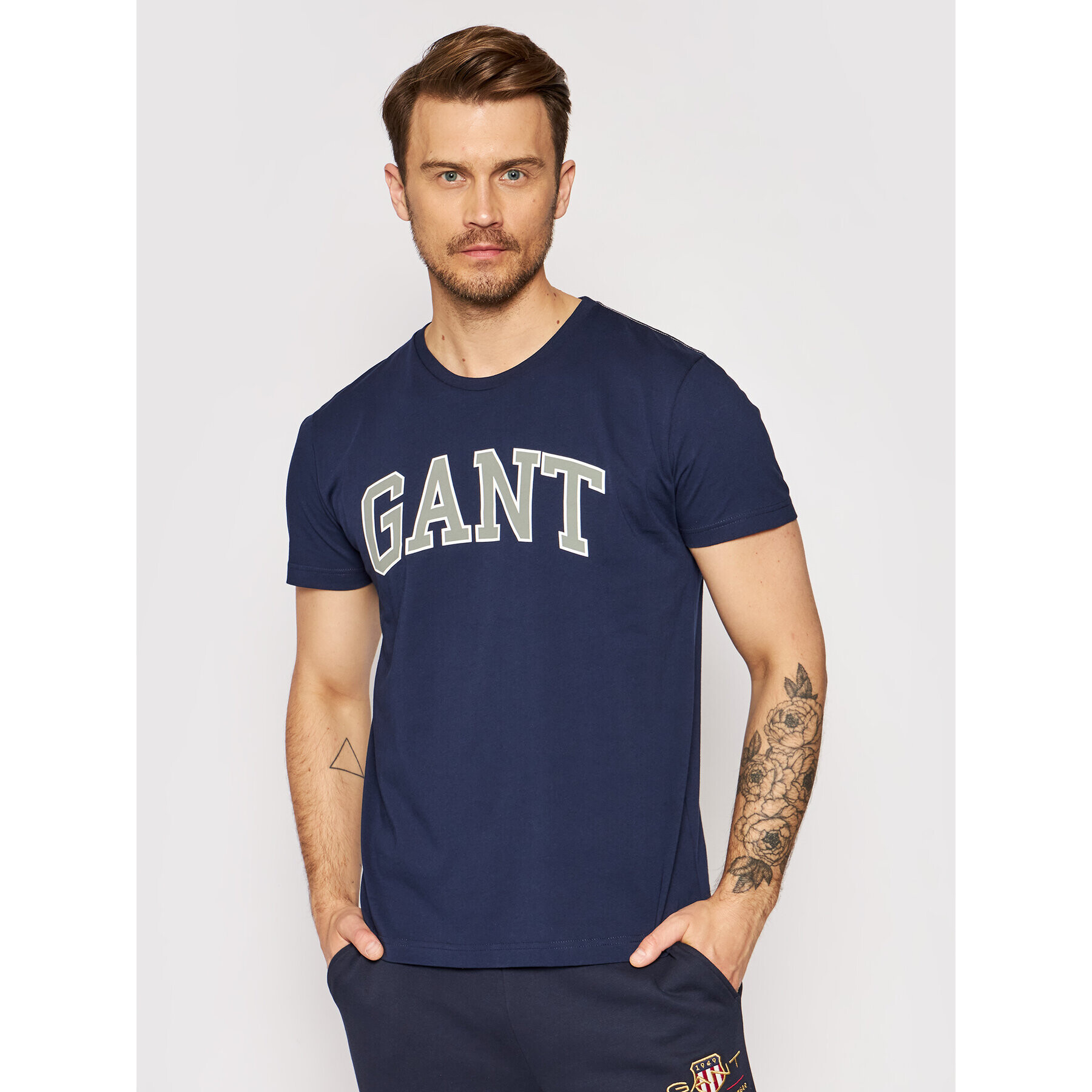 Gant Tricou Arch Outline 2003007 Bleumarin Regular Fit - Pled.ro