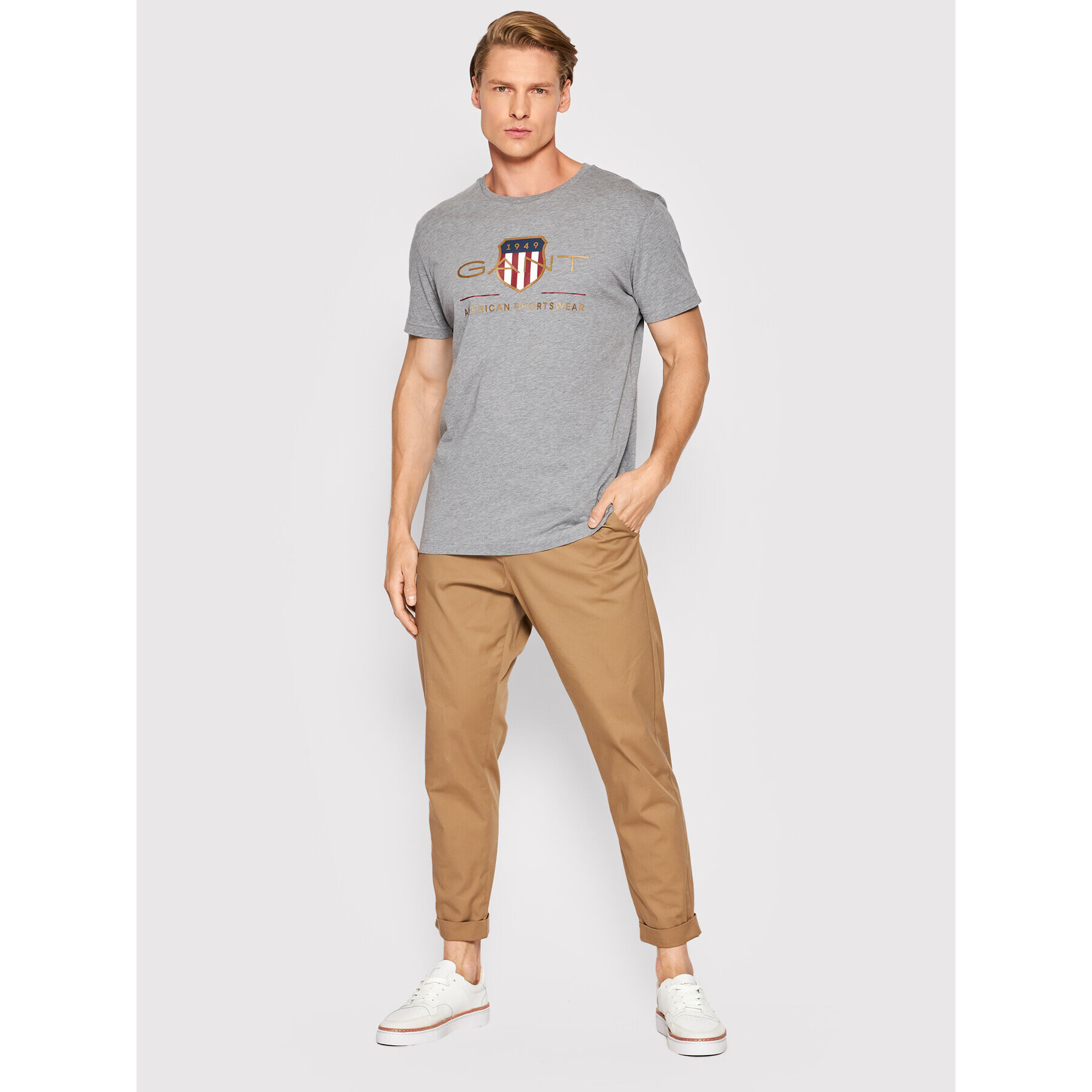 Gant Tricou D2 Archive Shield 2003099 Gri Regular Fit - Pled.ro