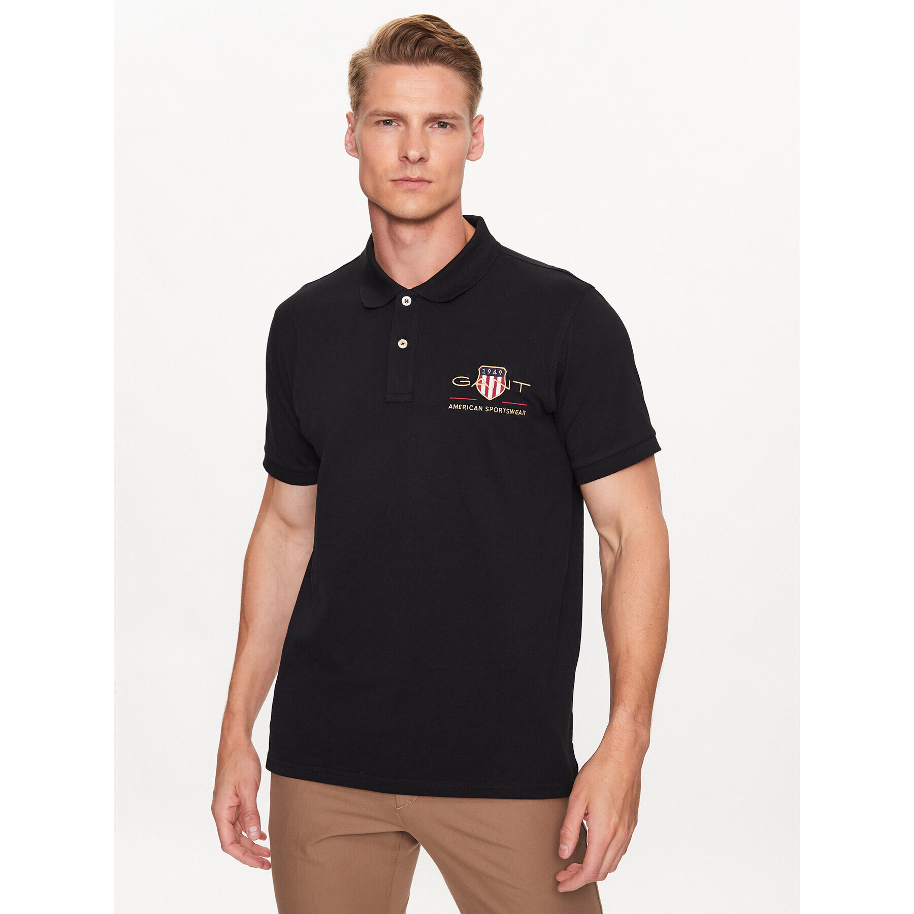 Gant Tricou polo 2002014 Negru Regular Fit - Pled.ro