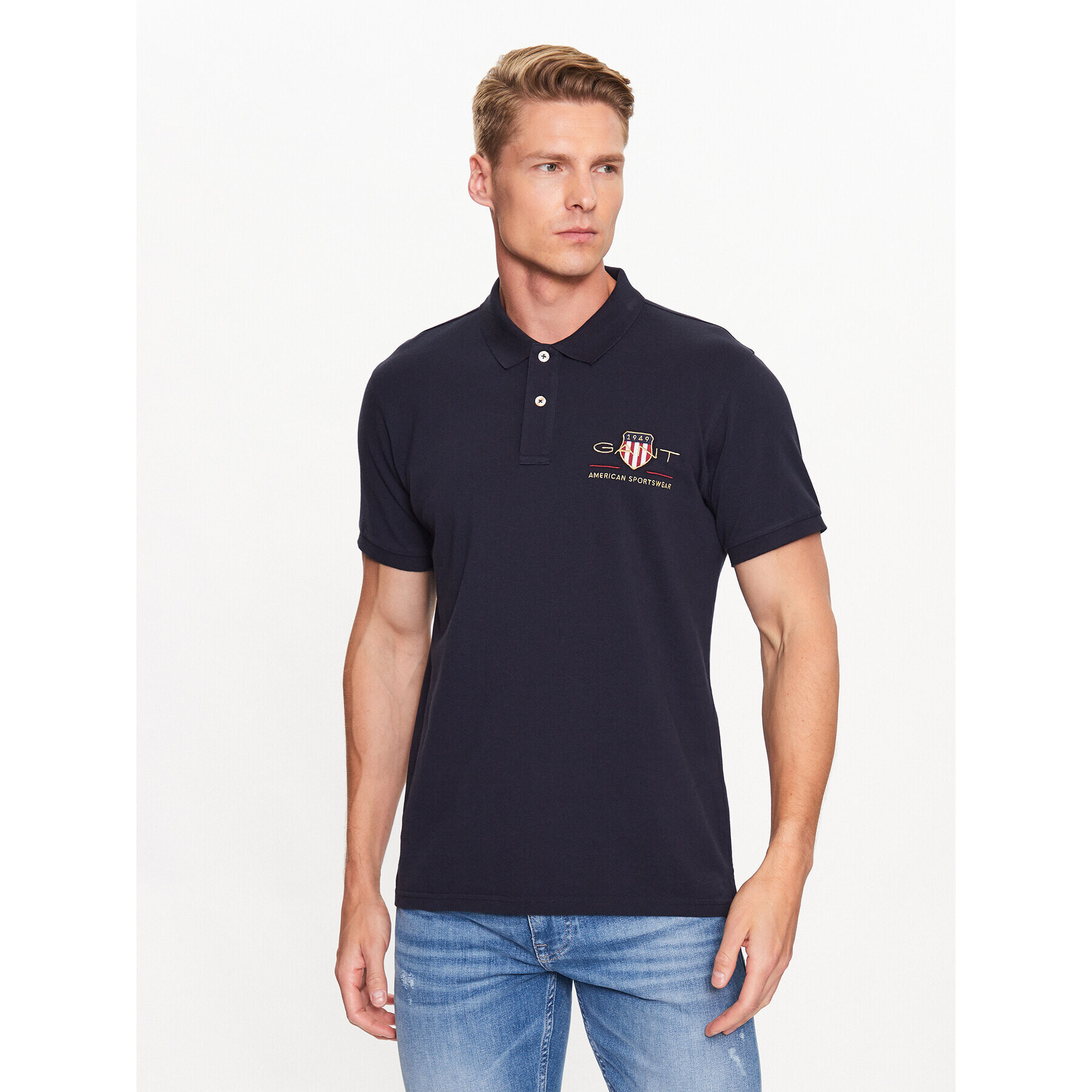 Gant Tricou polo Archive Shield 2002014 Albastru Regular Fit - Pled.ro