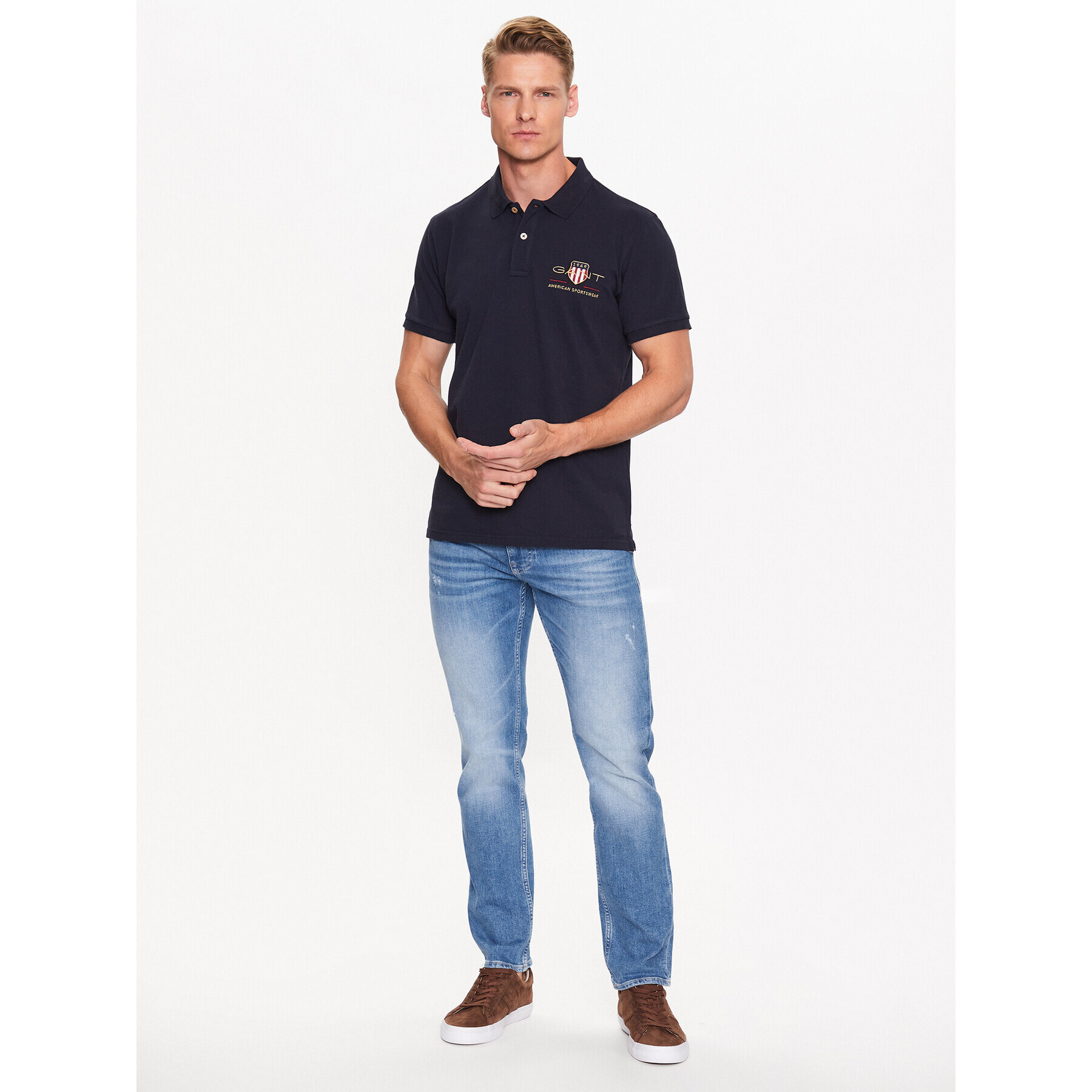 Gant Tricou polo Archive Shield 2002014 Albastru Regular Fit - Pled.ro