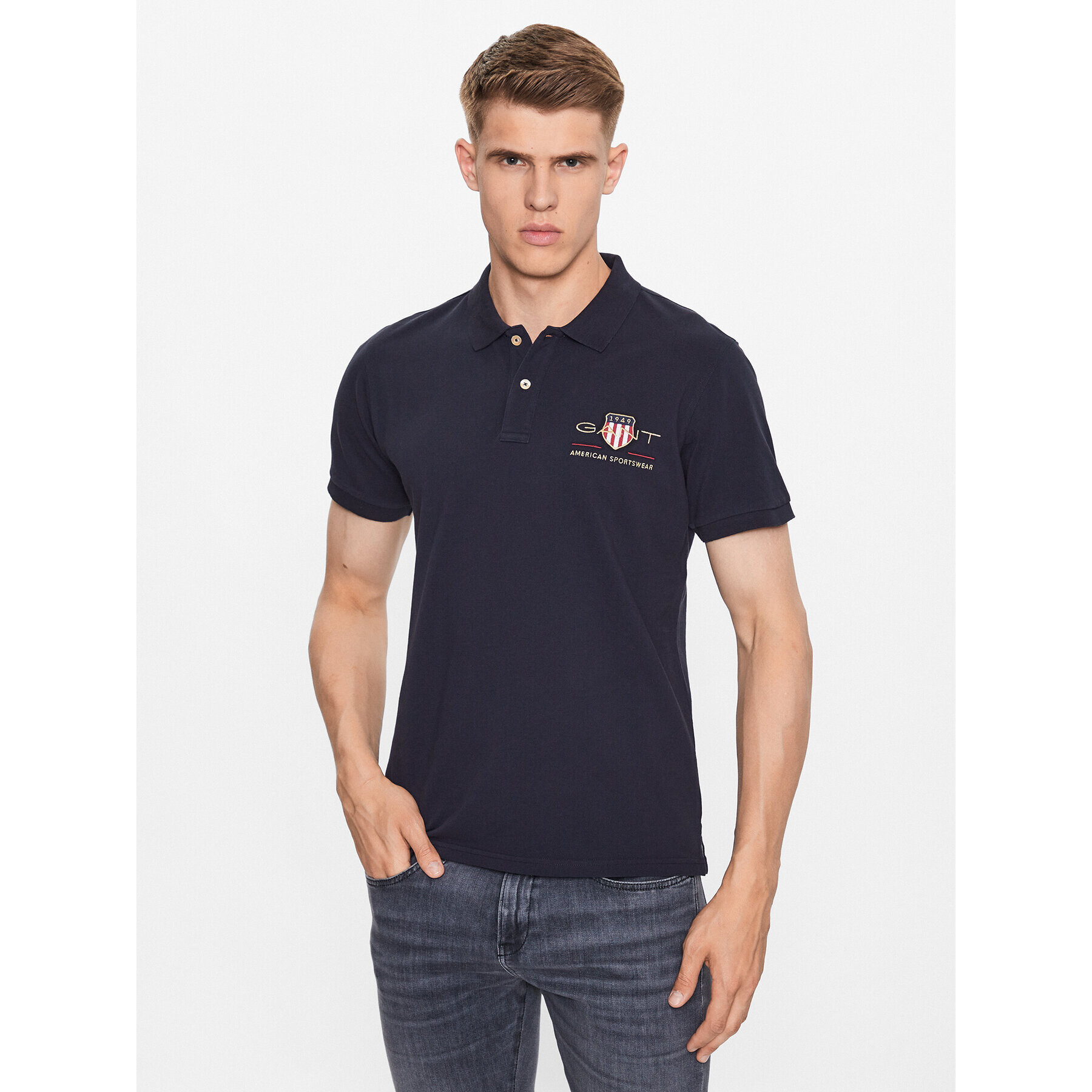 Gant Tricou polo Archive Shield 2002014 Bleumarin Regular Fit - Pled.ro