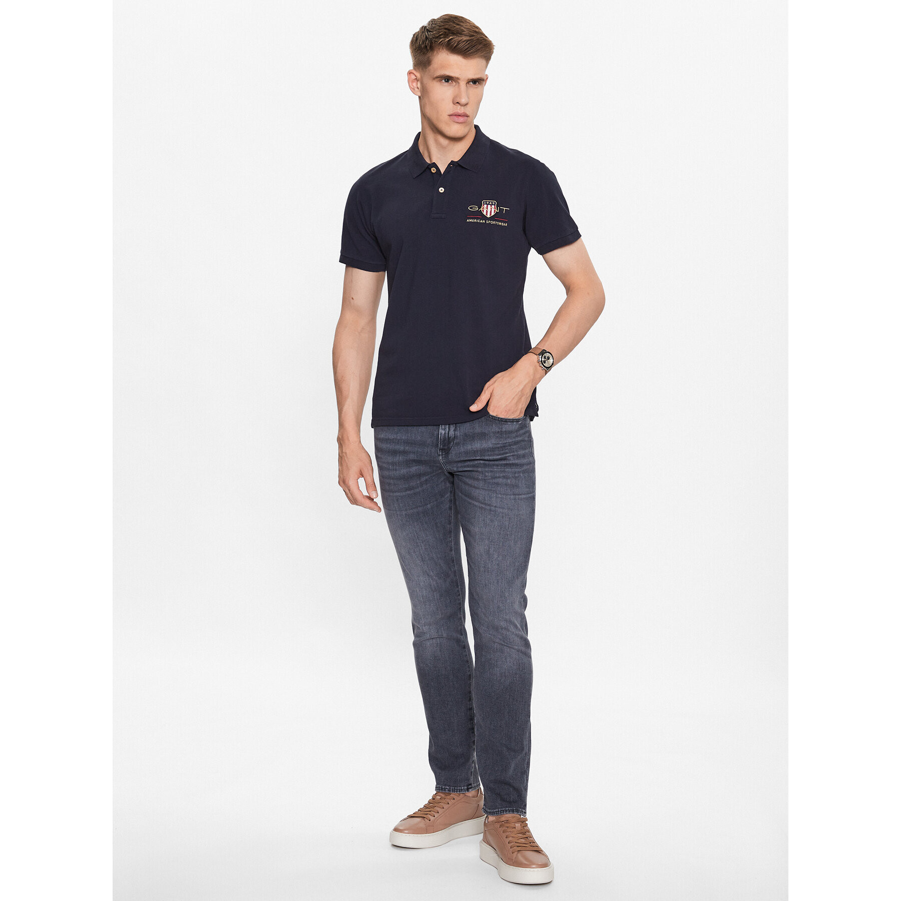 Gant Tricou polo Archive Shield 2002014 Bleumarin Regular Fit - Pled.ro