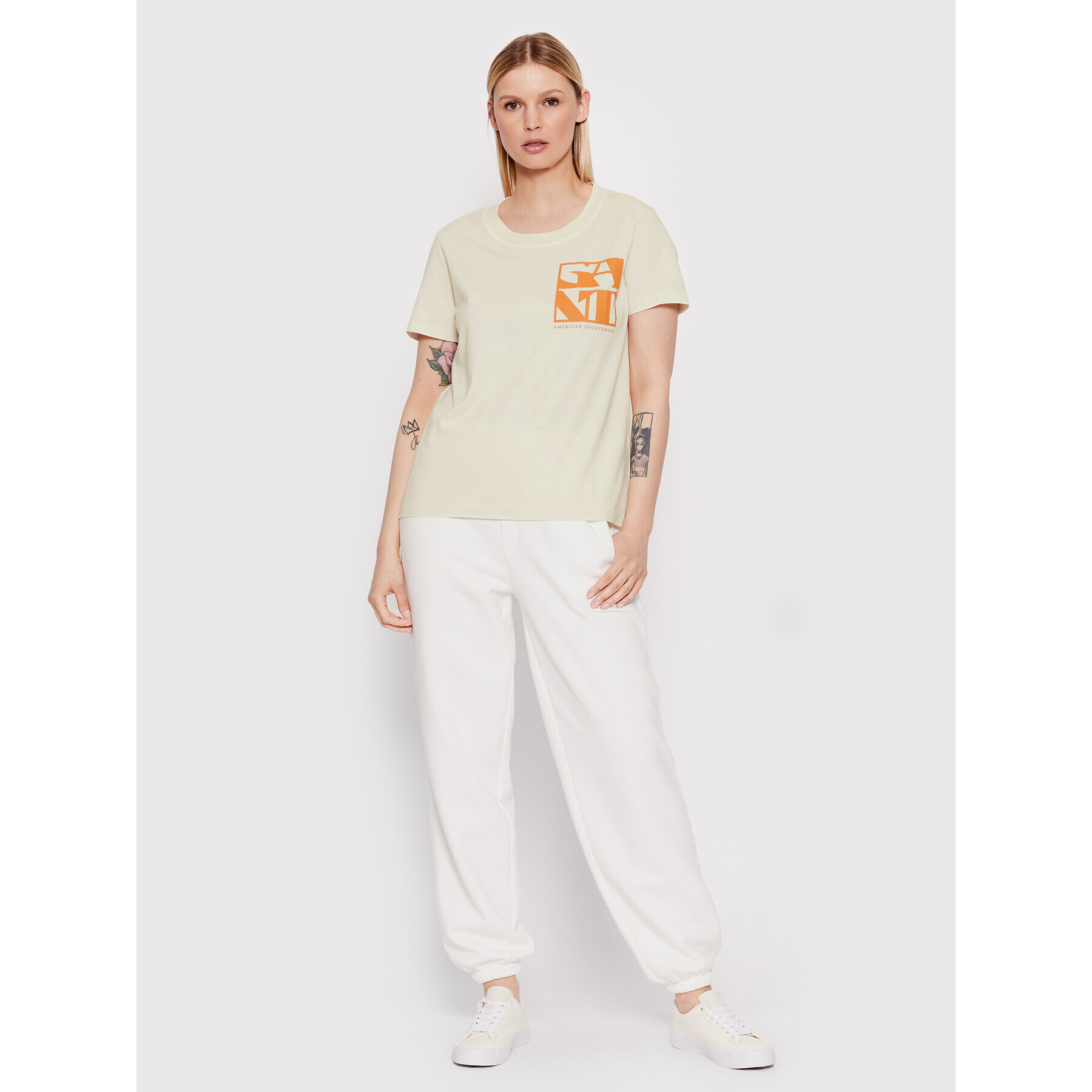 Gant Tricou Quadrat Logo 4203478 Bej Regular Fit - Pled.ro