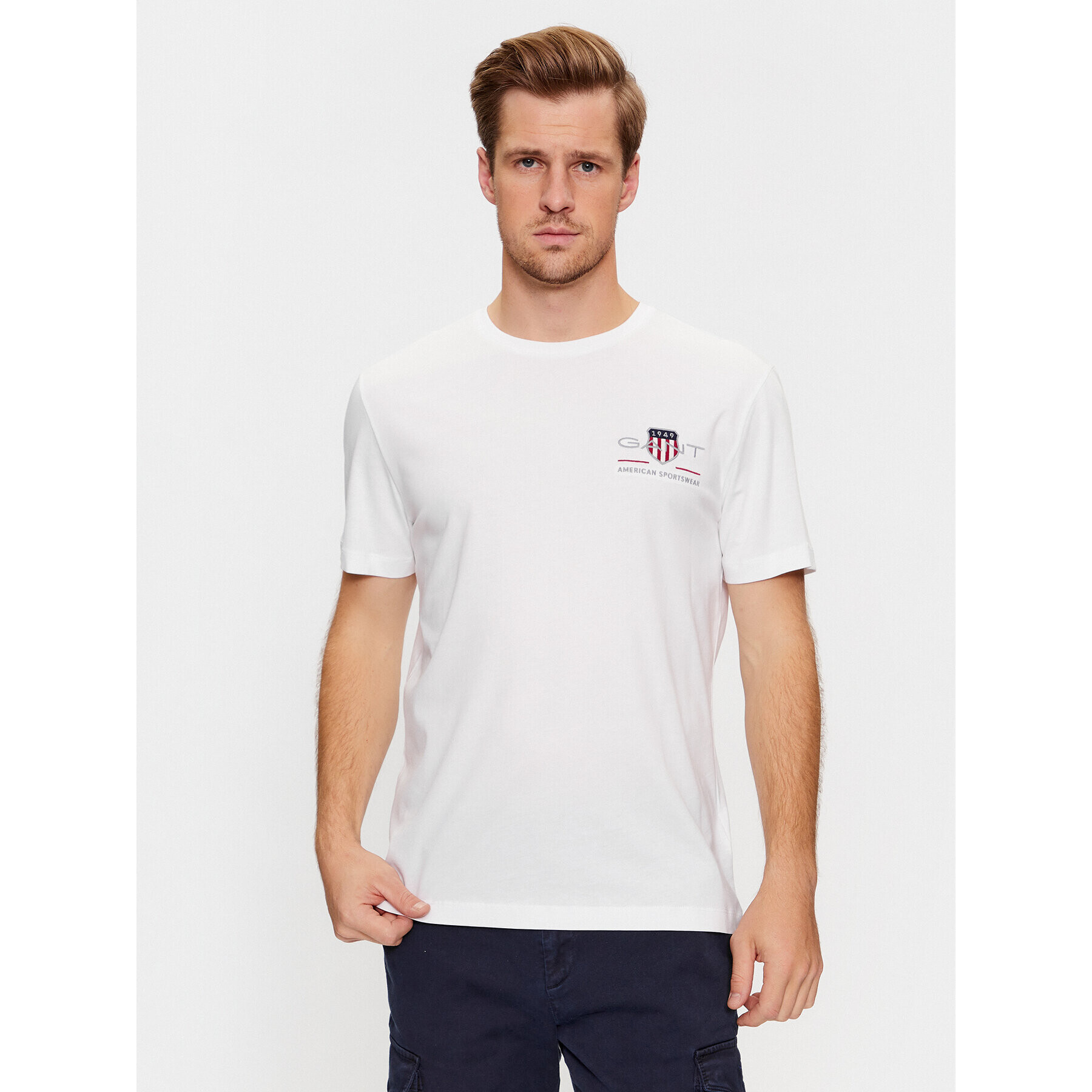 Gant Tricou Reg Archive Shield Emb Ss 2067004 Alb Regular Fit - Pled.ro