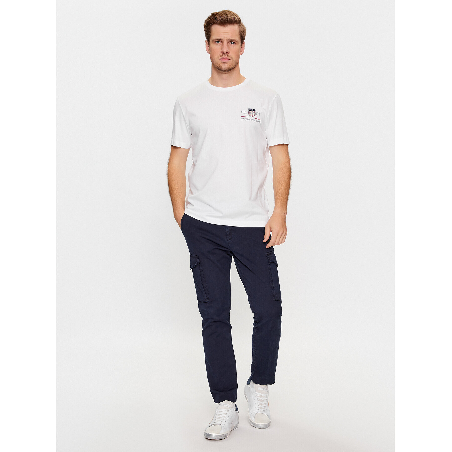 Gant Tricou Reg Archive Shield Emb Ss 2067004 Alb Regular Fit - Pled.ro