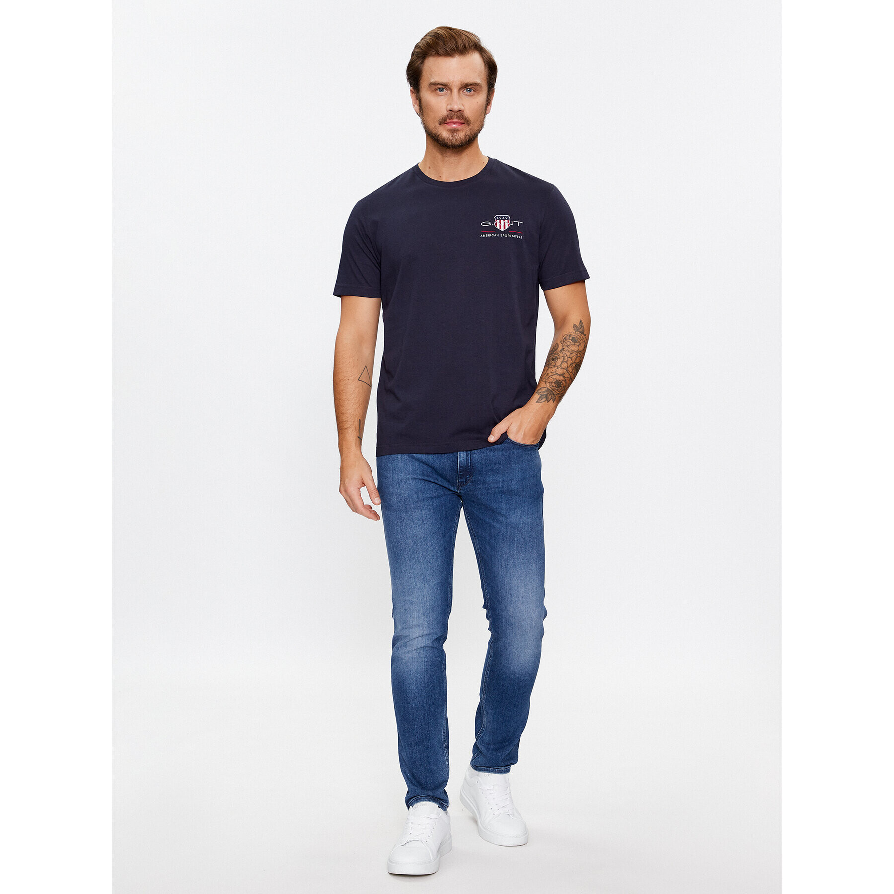 Gant Tricou Reg Archive Shield Emb Ss 2067004 Bleumarin Regular Fit - Pled.ro