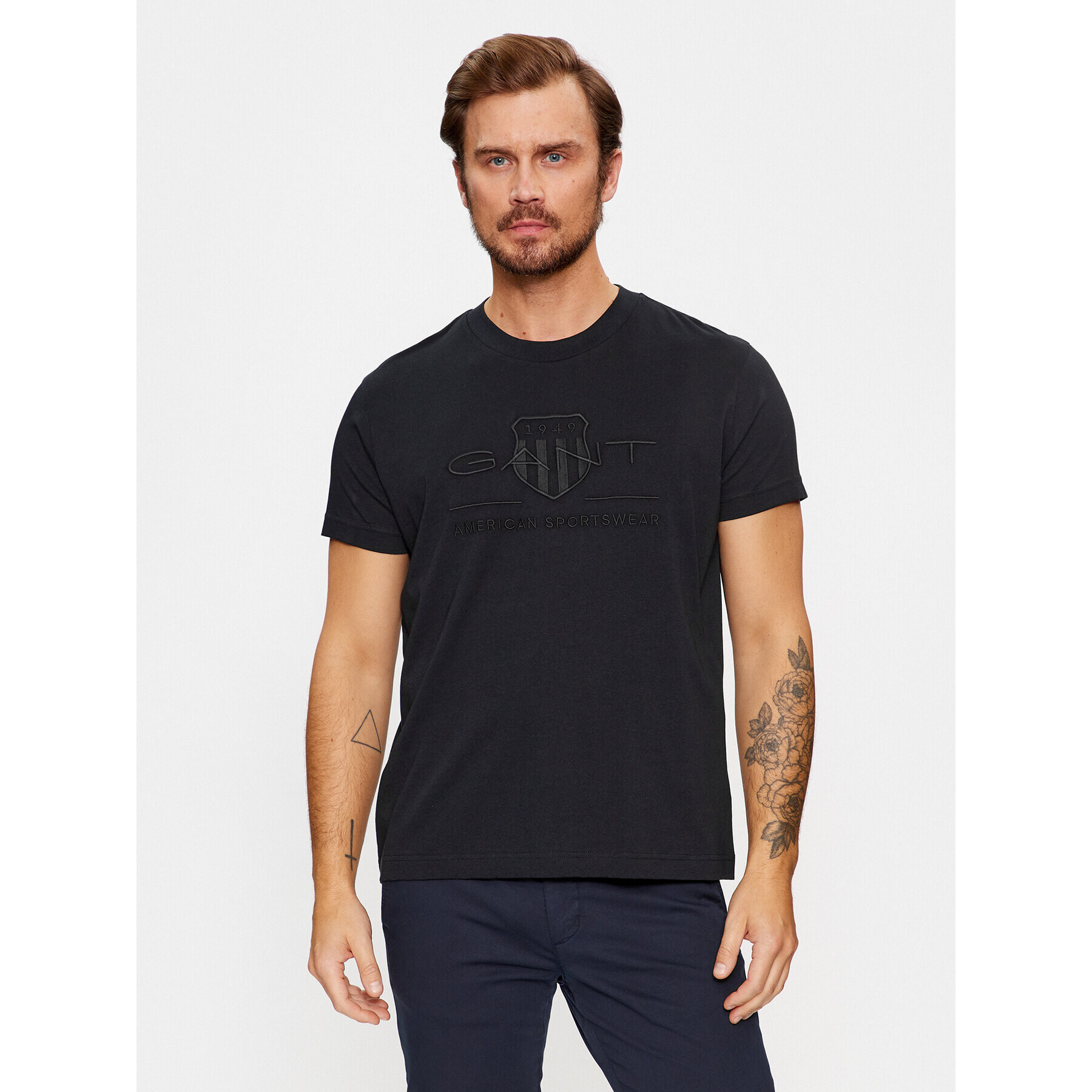 Gant Tricou Reg Tonal Shield Ss 2003140 Negru Regular Fit - Pled.ro