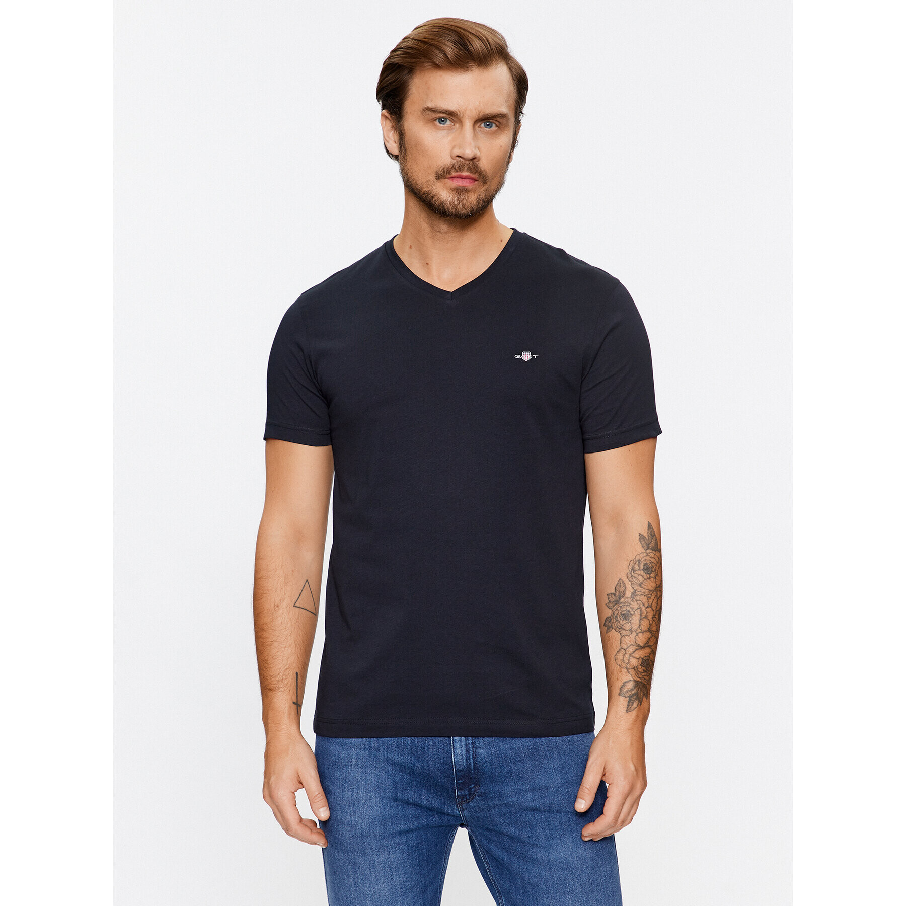 Gant Tricou Slim Shield V-Neck 2003186 Negru Slim Fit - Pled.ro