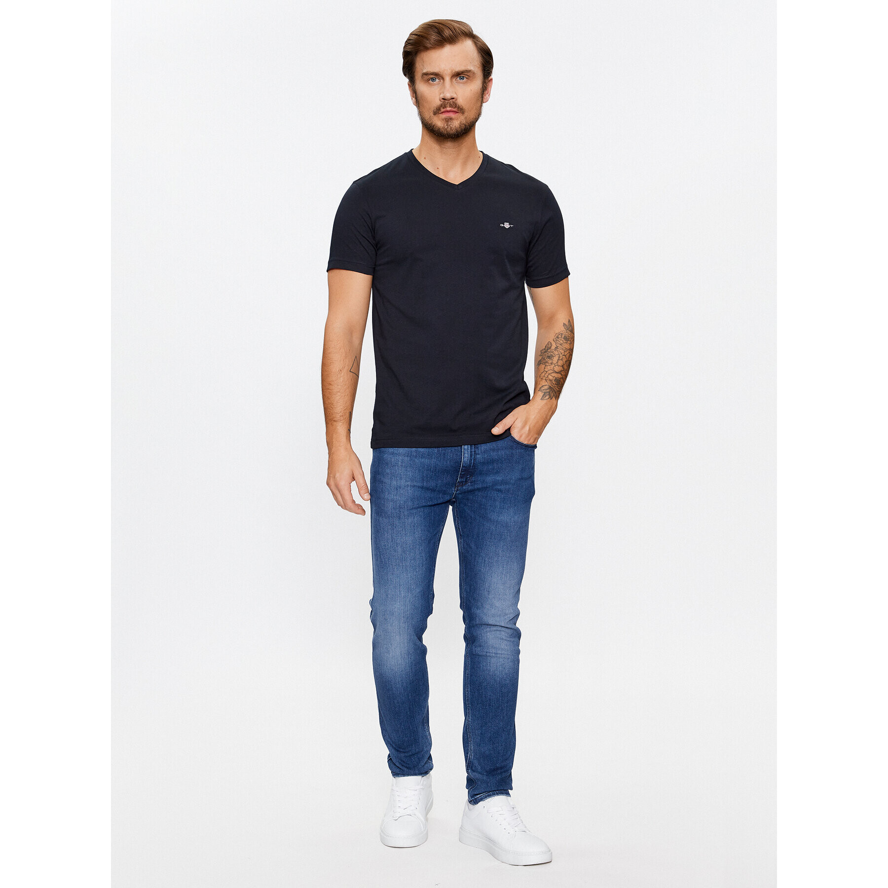 Gant Tricou Slim Shield V-Neck 2003186 Negru Slim Fit - Pled.ro