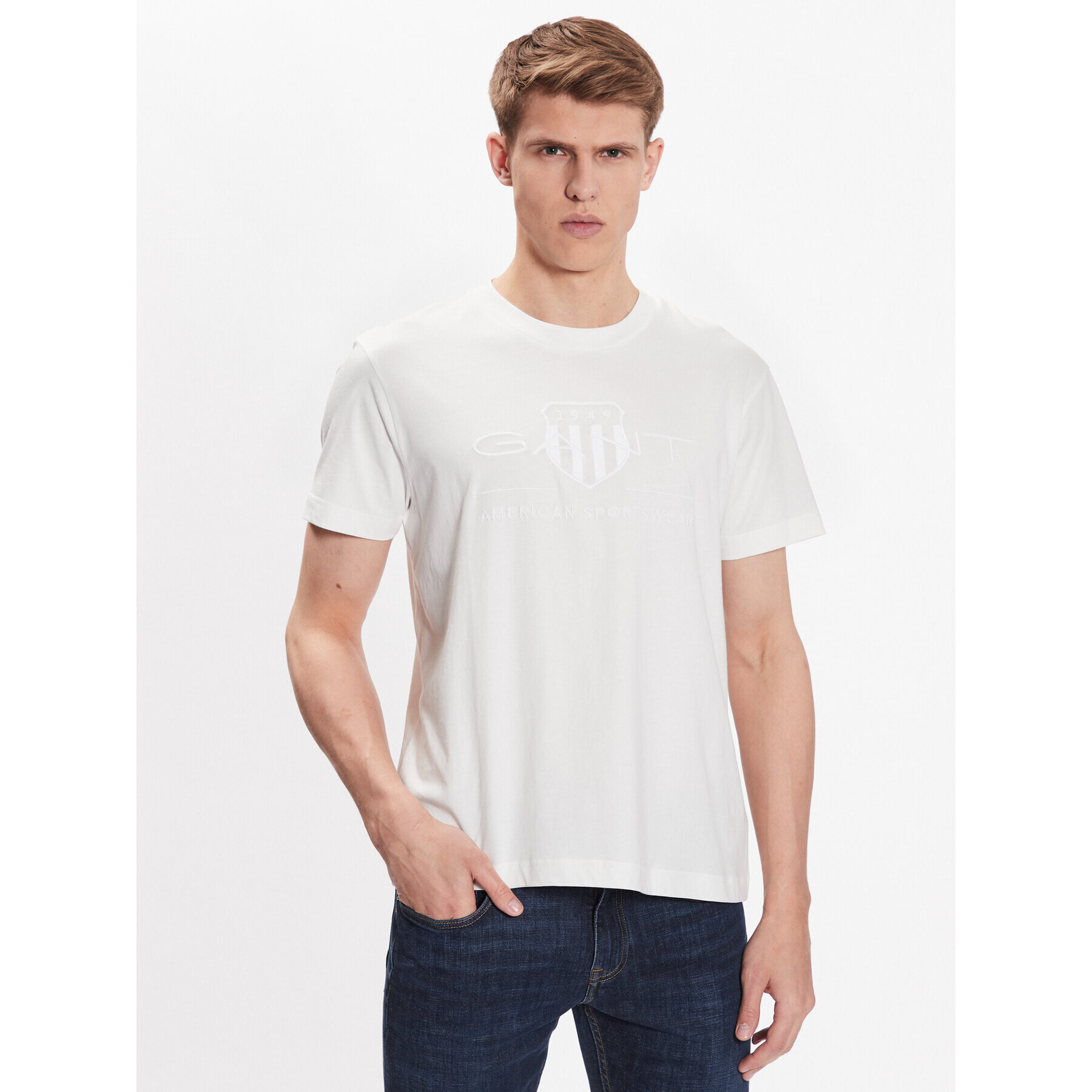 Gant Tricou Tonal Shield 2003140 Alb Regular Fit - Pled.ro