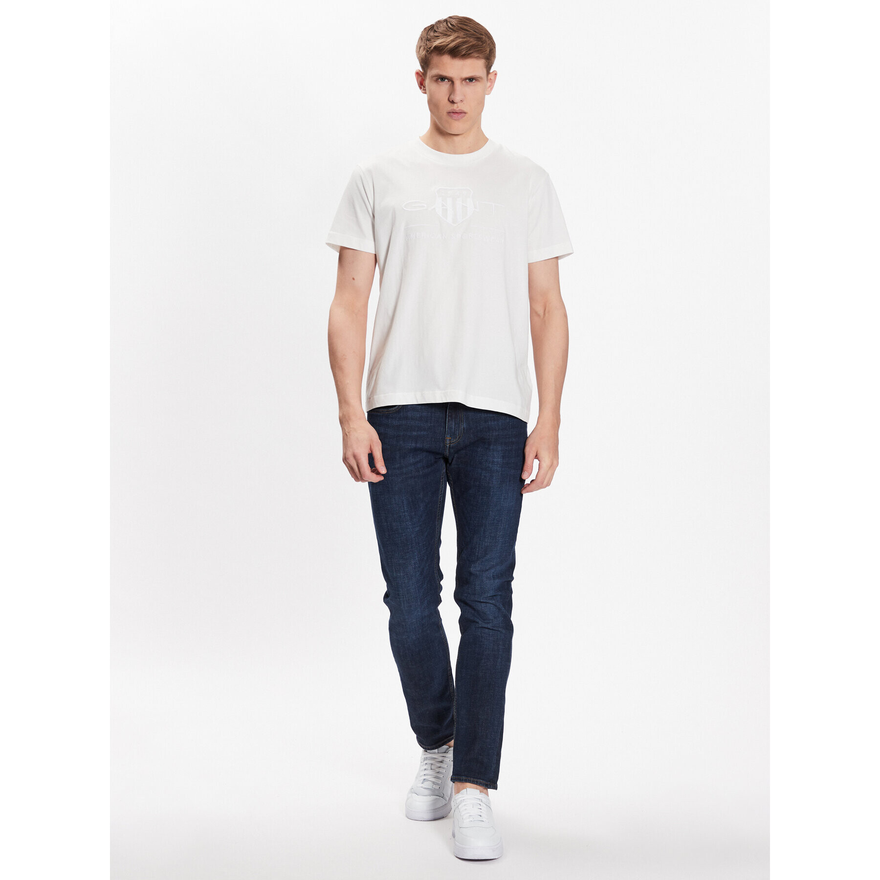 Gant Tricou Tonal Shield 2003140 Alb Regular Fit - Pled.ro