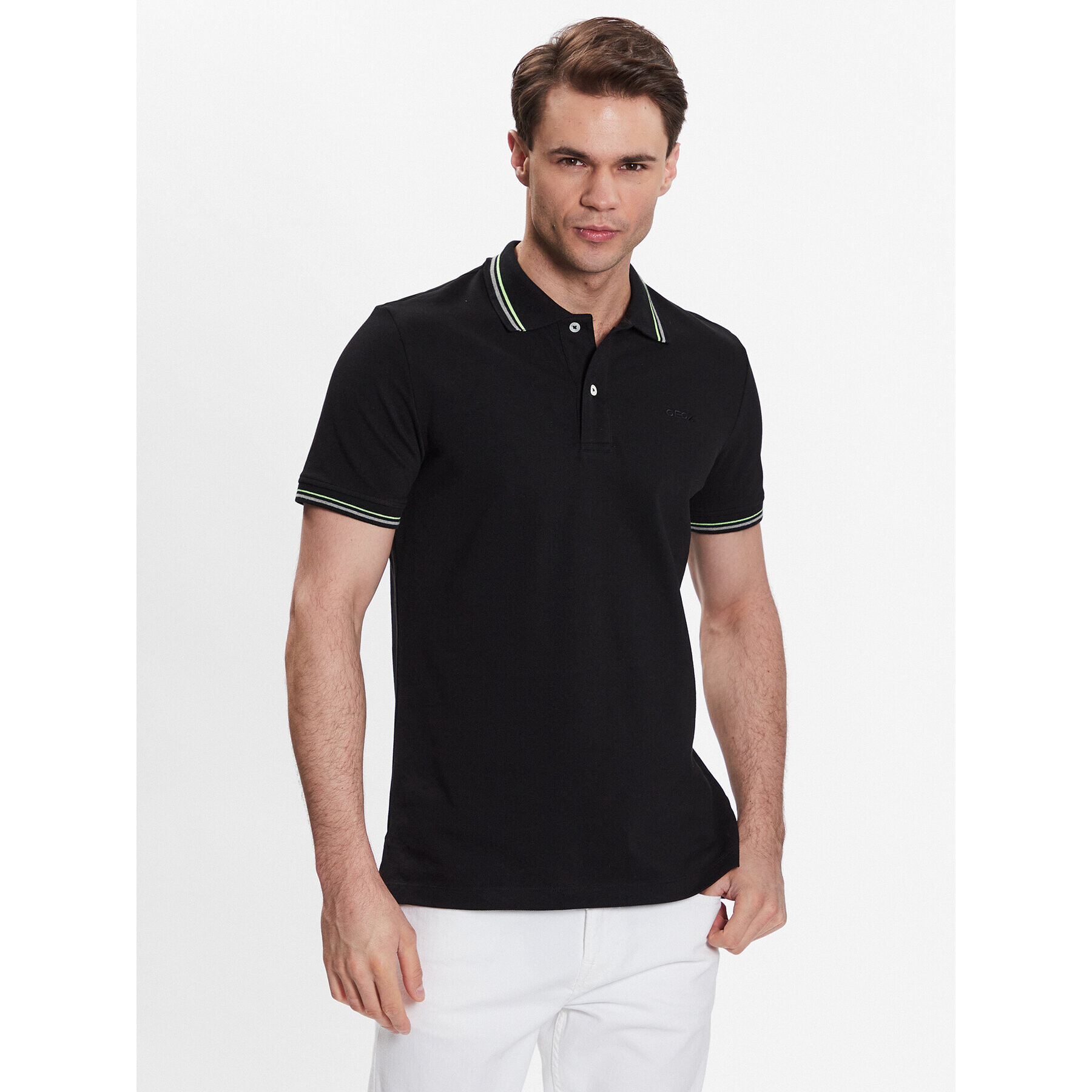 Geox Tricou polo Piquet M3511A-T2649 F9000 Negru Regular Fit - Pled.ro