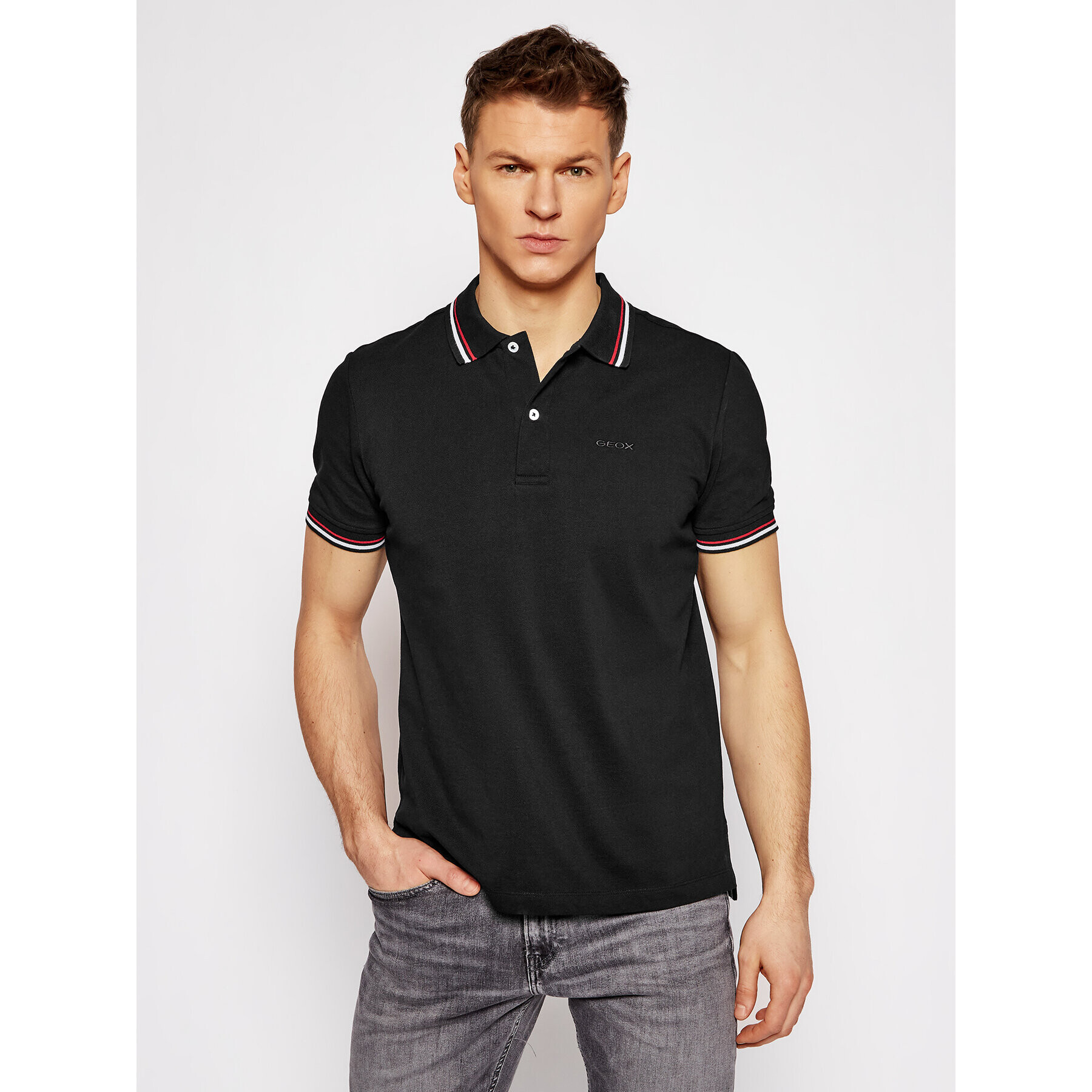 Geox Tricou polo Sustainable M1210A T2649 F9000 Negru Regular Fit - Pled.ro