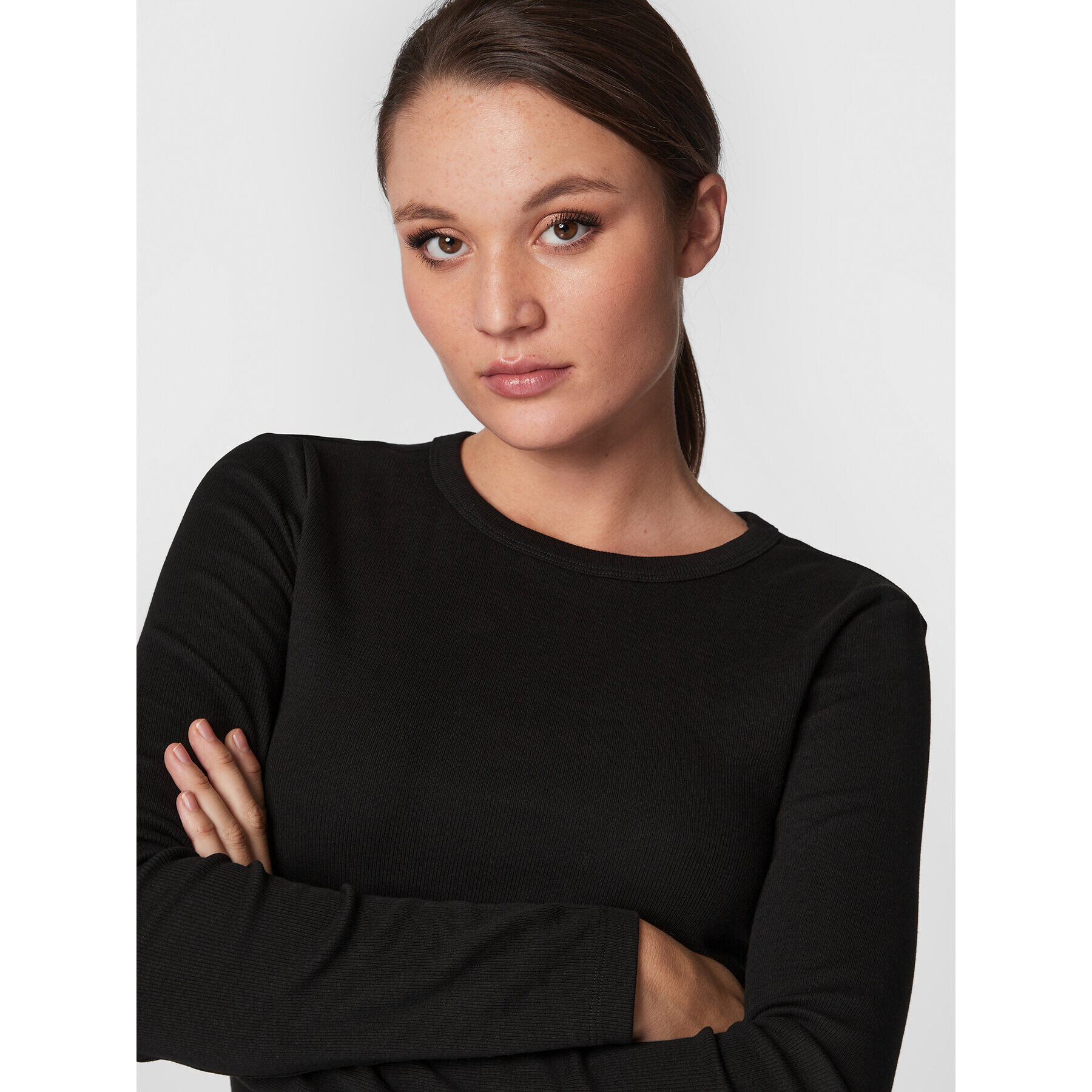 Gina Tricot Bluză Basic 18863 Negru Regular Fit - Pled.ro