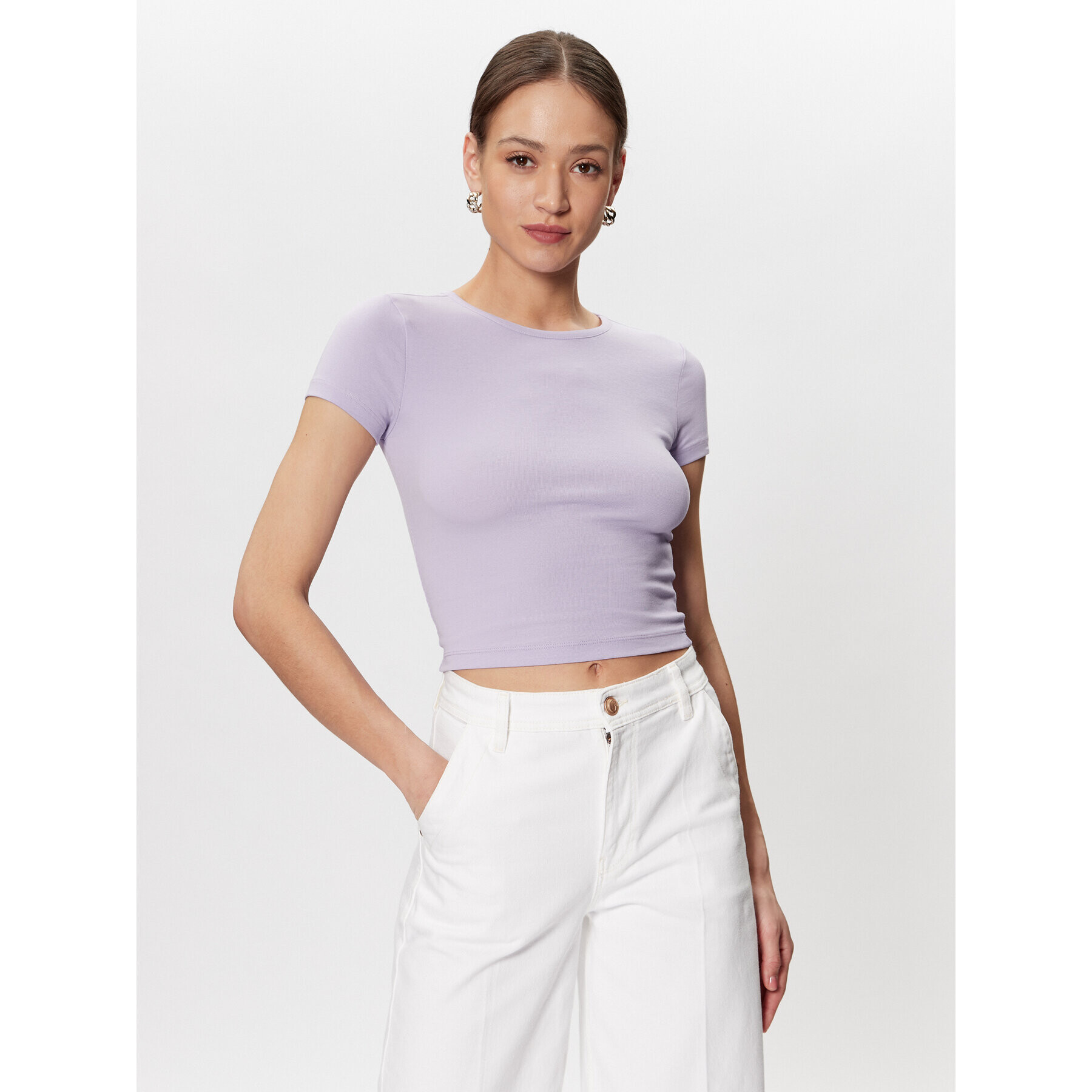 Gina Tricot Tricou Basic 17957 Violet Regular Fit - Pled.ro