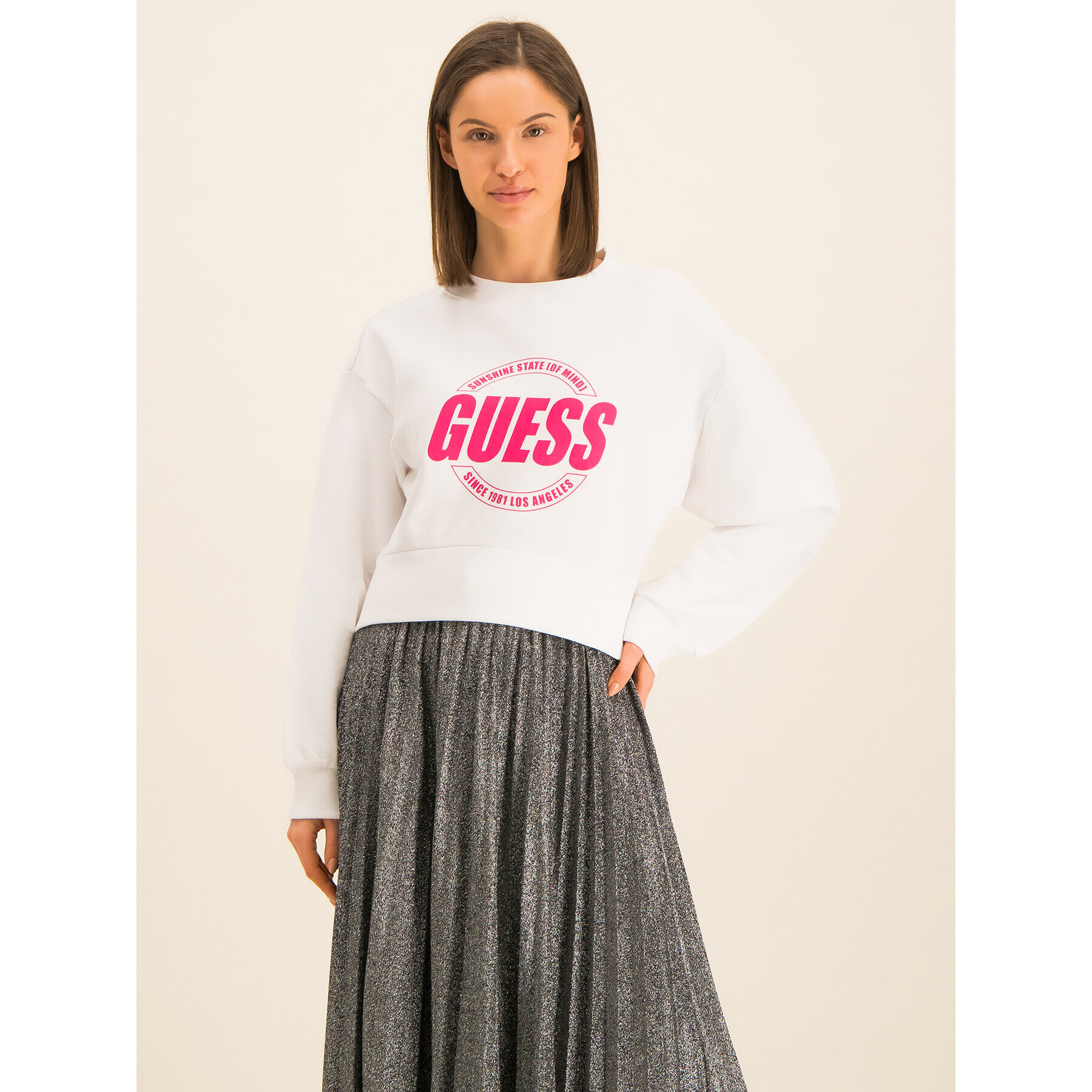 Guess Bluză Ballaria W01Q78 K68I0 Alb Regular Fit - Pled.ro