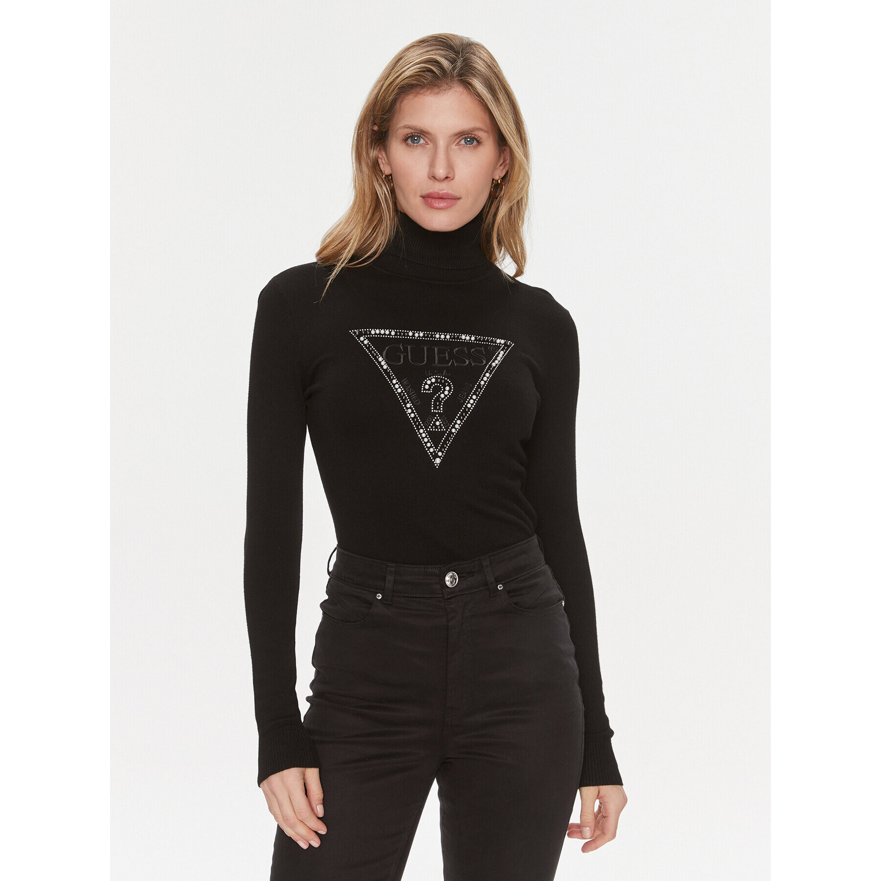 Guess Bluză cu gât W3BR23 Z2NQ2 Negru Regular Fit - Pled.ro