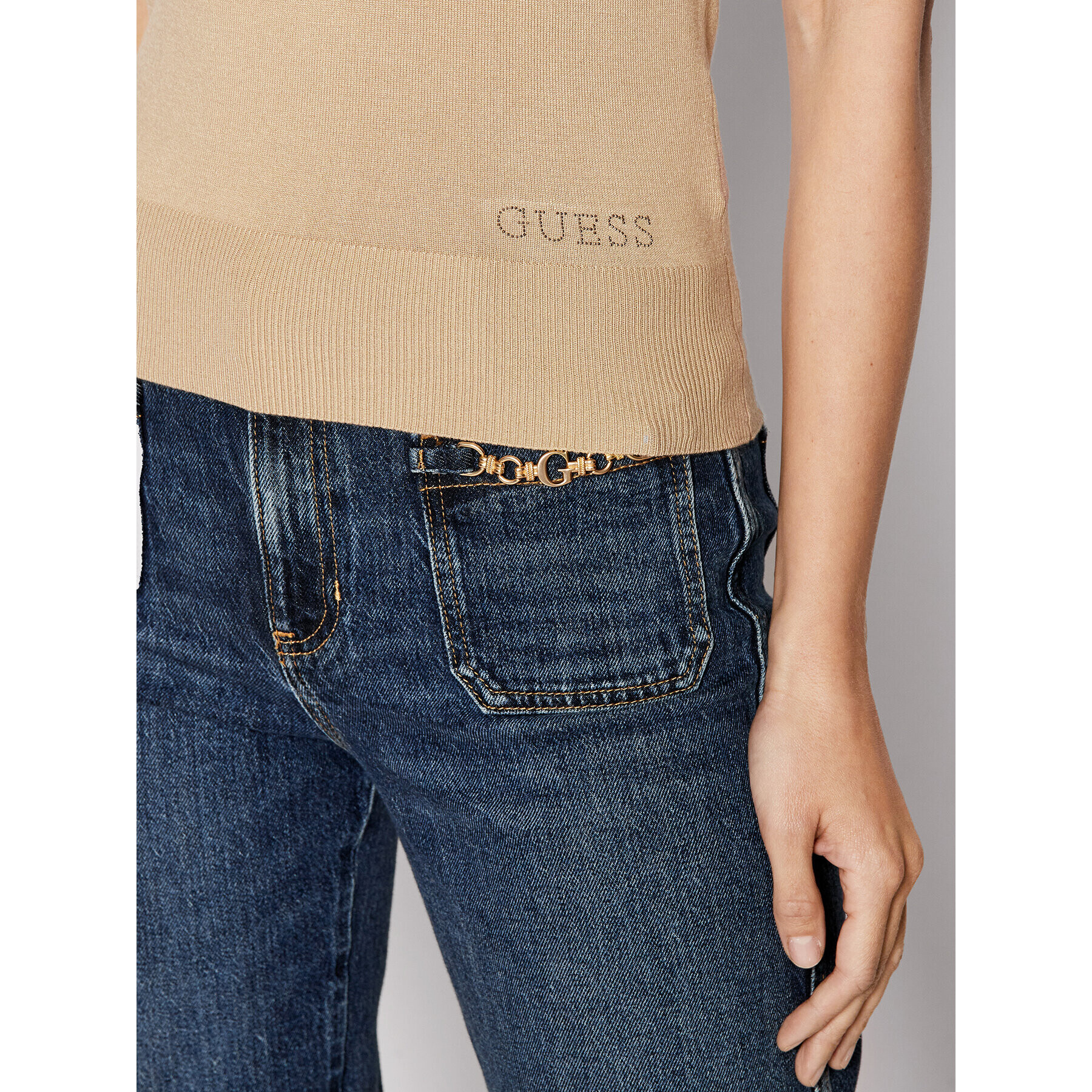 Guess Bluză cu gât Zelinda W2YR32 Z2V62 Bej Regular Fit - Pled.ro