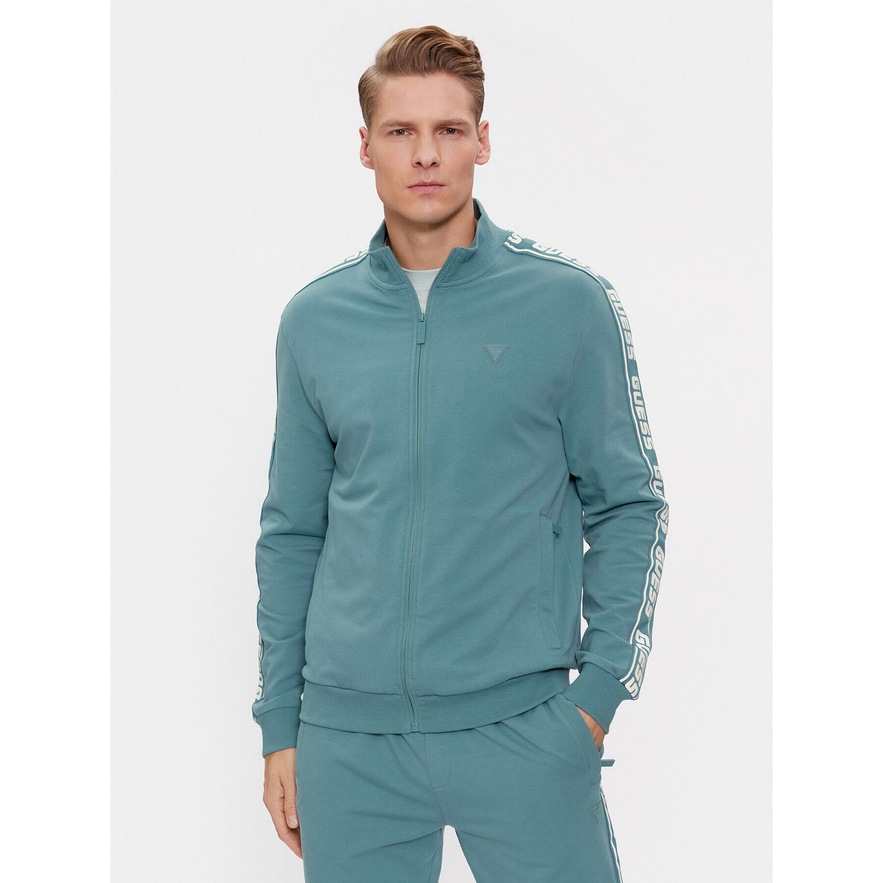 Guess Bluză Full Zip New Arlo Sweatshirt Z2YQ12 K6ZS1 Verde Regular Fit - Pled.ro