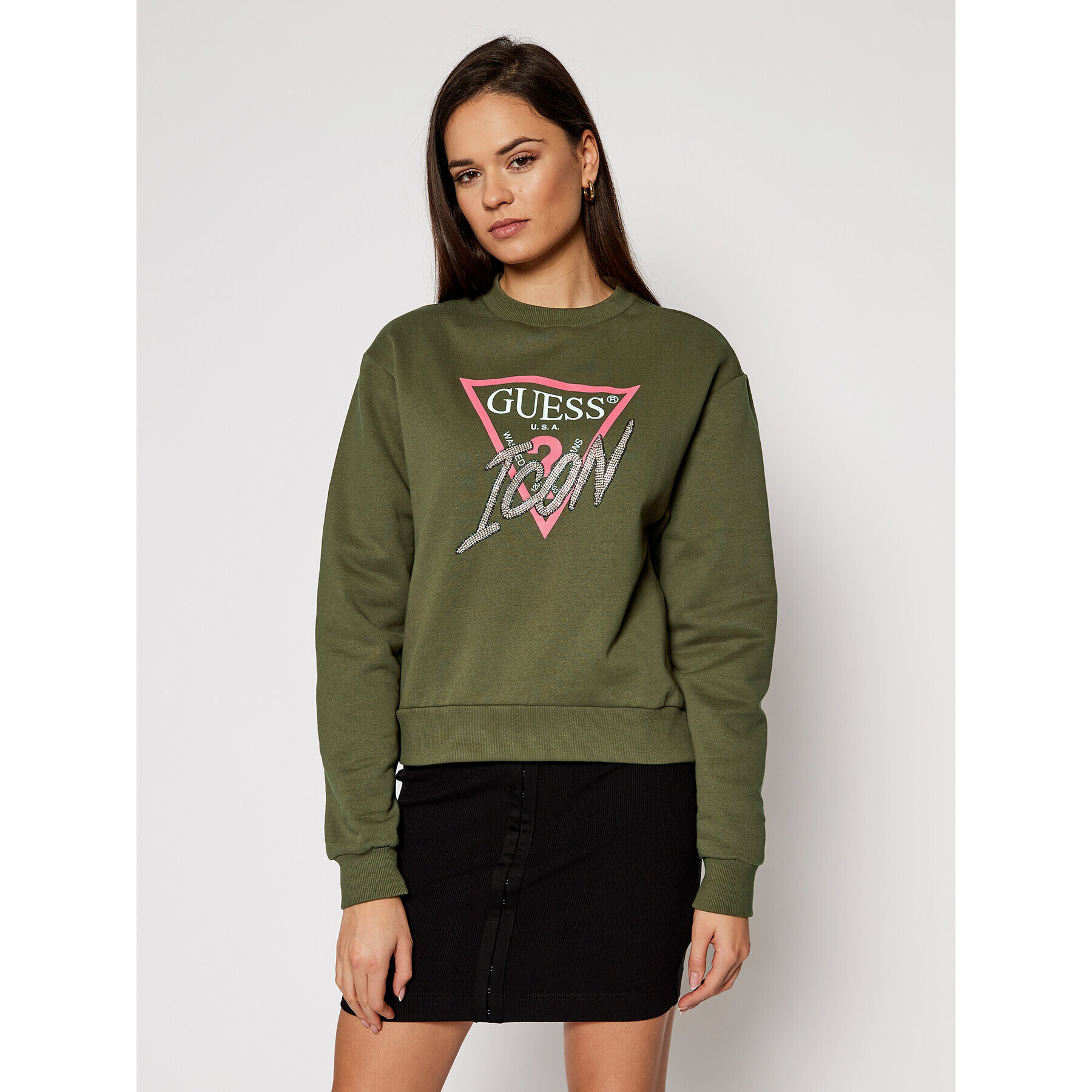 Guess Bluză Icon Fleece W1RQ04 K68I0 Verde Regular Fit - Pled.ro