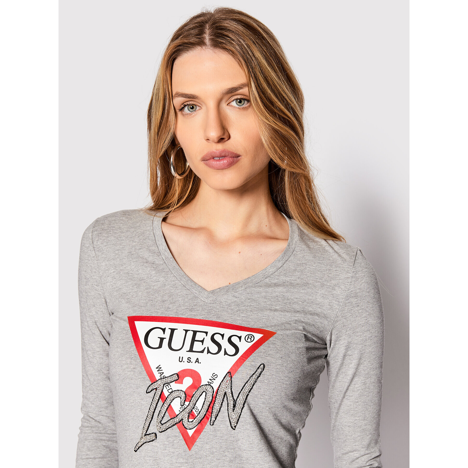 Guess Bluză Icon W1BI21 J1311 Gri Regular Fit - Pled.ro