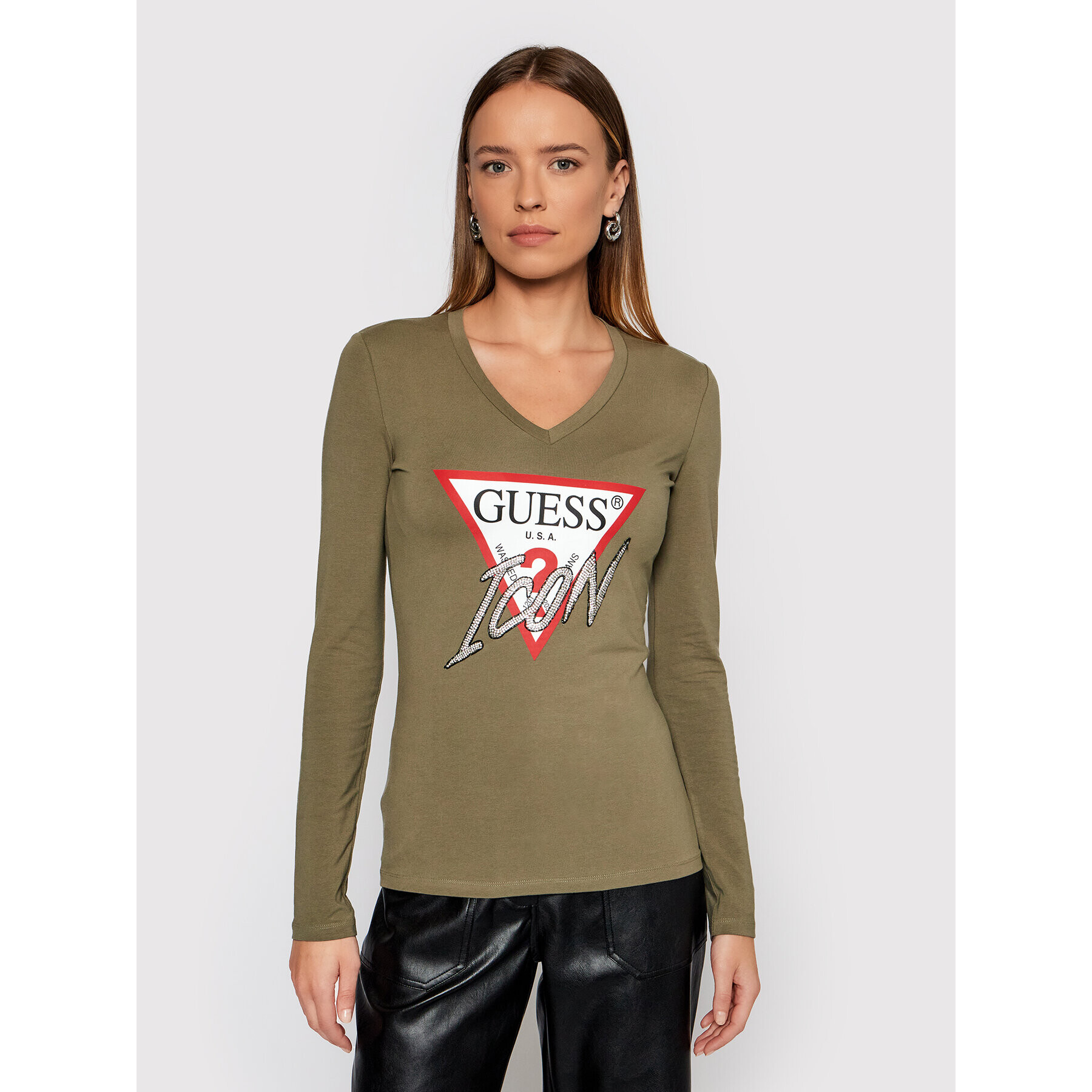 Guess Bluză Icon W1BI21 J1311 Verde Regular Fit - Pled.ro