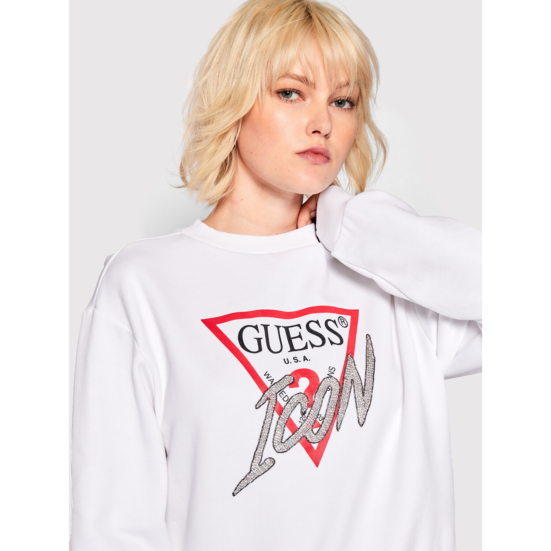 Guess Bluză Icon W1YQ0C K68I0 Alb Regular Fit - Pled.ro