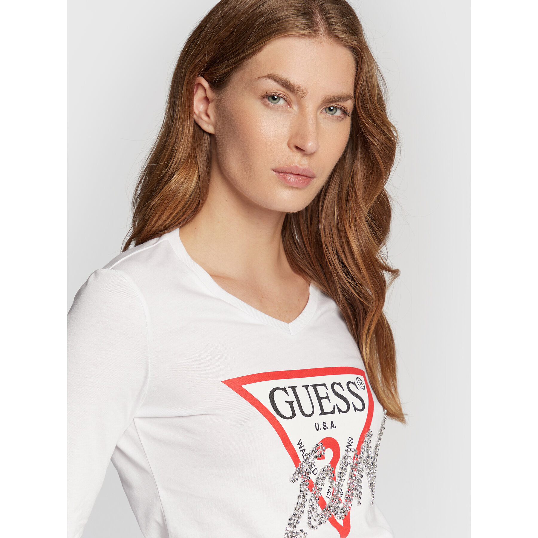 Guess Bluză Icon W2BI39 I3Z13 Alb Regular Fit - Pled.ro