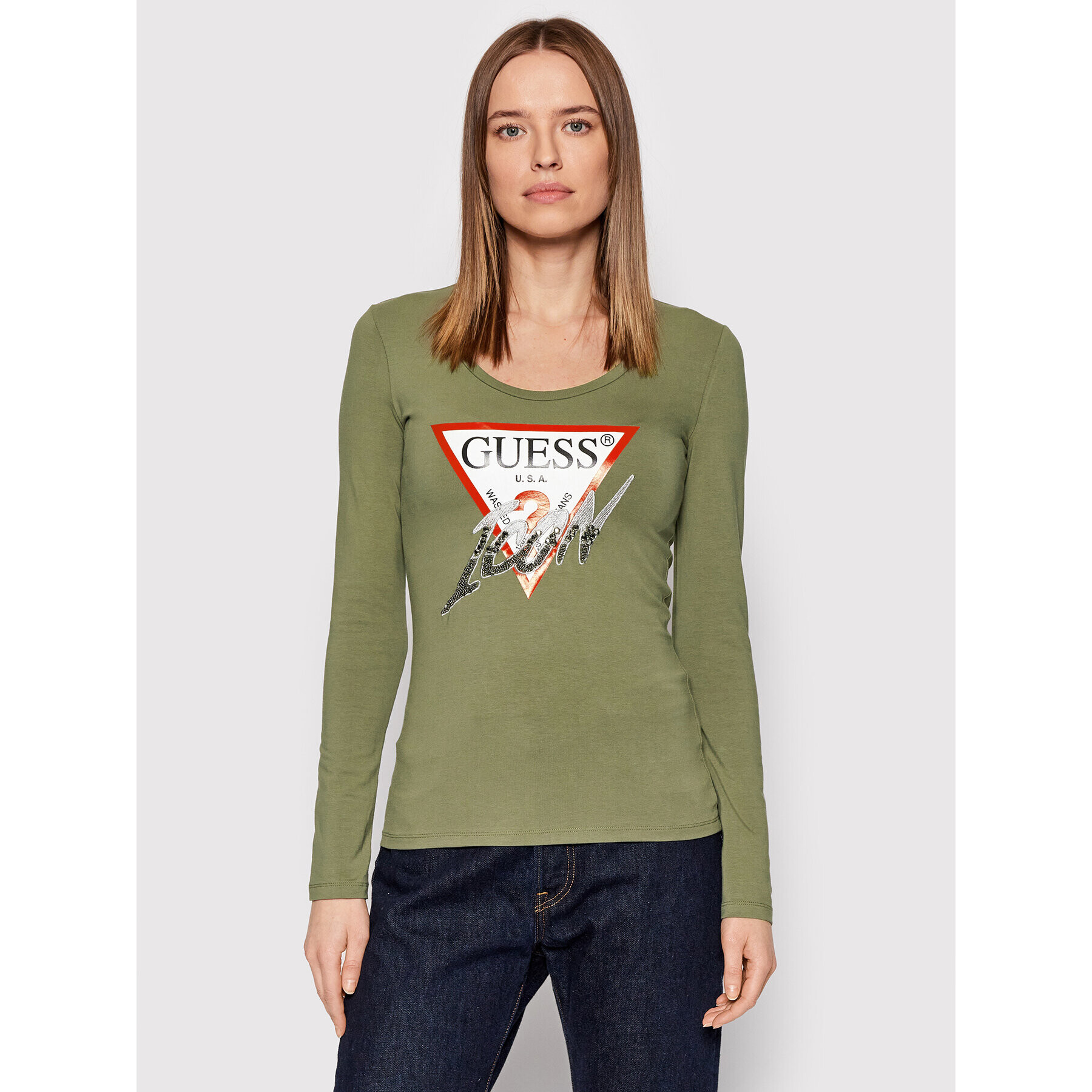 Guess Bluză Icon W2GI01 J1300 Verde Slim Fit - Pled.ro