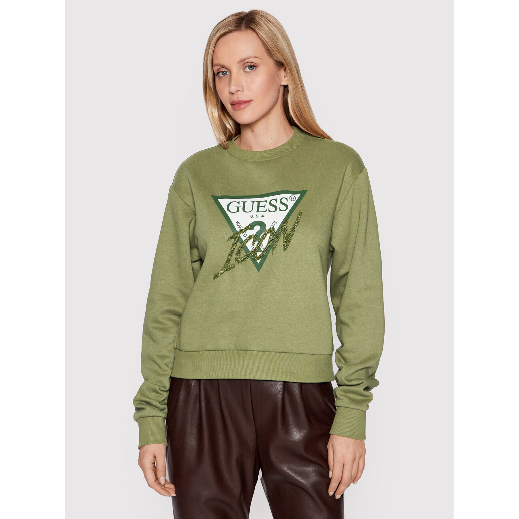 Guess Bluză Icon W2YQ01 KB681 Verde Regular Fit - Pled.ro