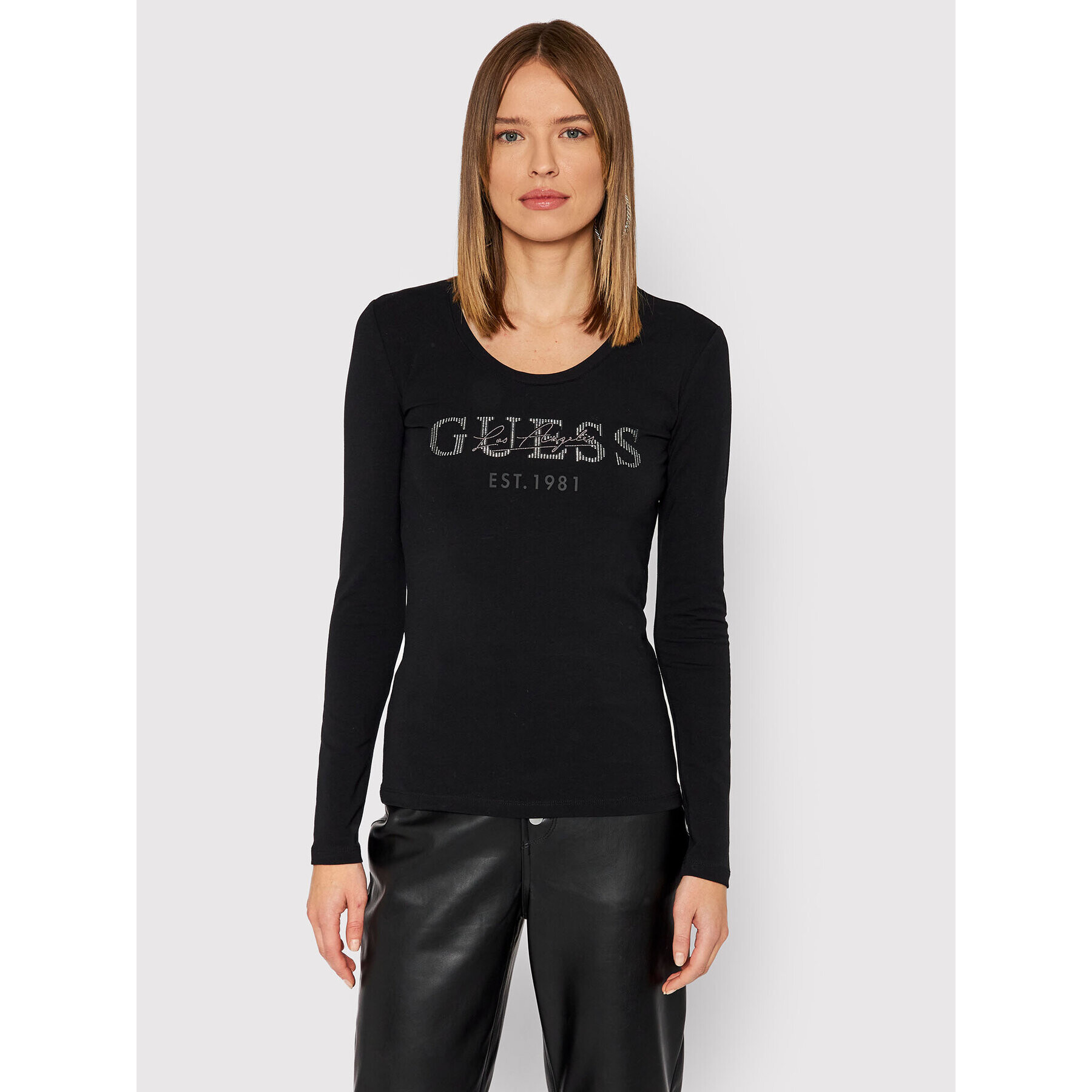 Guess Bluză Izaga Tee W1BI03 J1311 Negru Slim Fit - Pled.ro