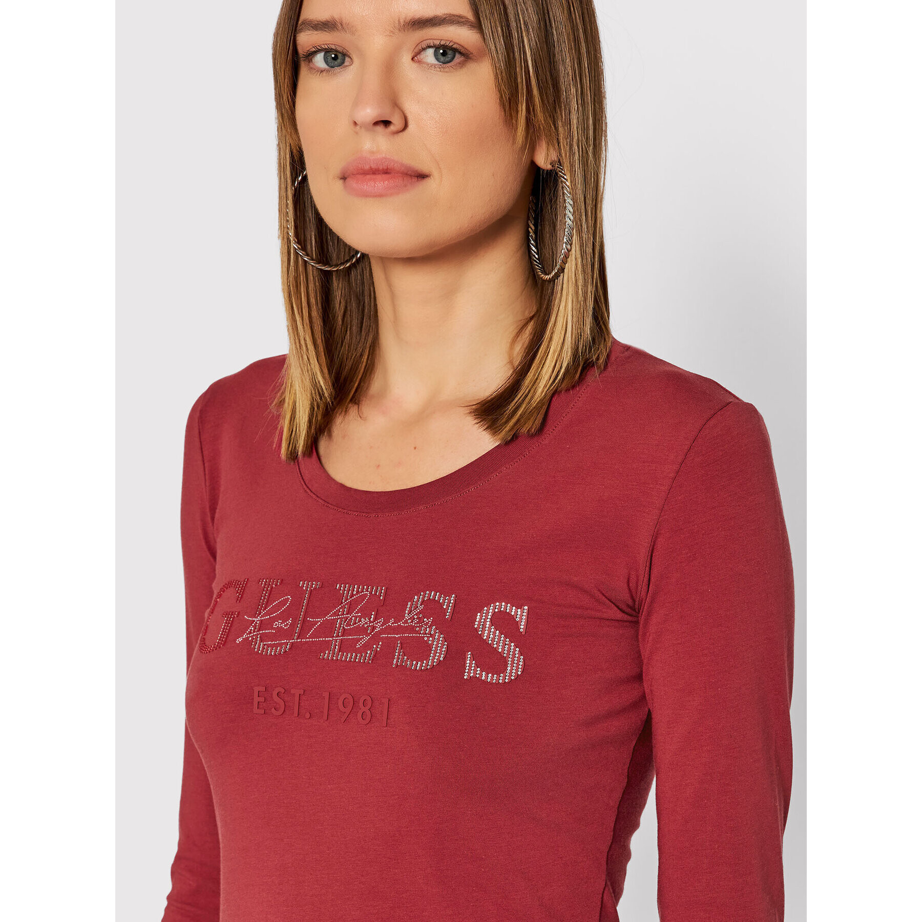 Guess Bluză Izaga W1BI03 J1311 Roz Slim Fit - Pled.ro