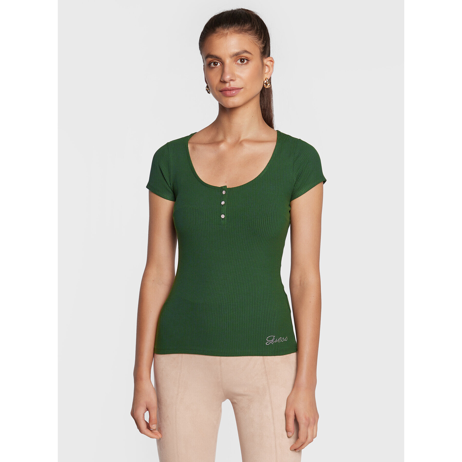 Guess Bluză Karlee Jewel W2YP24 KBCO2 Verde Slim Fit - Pled.ro