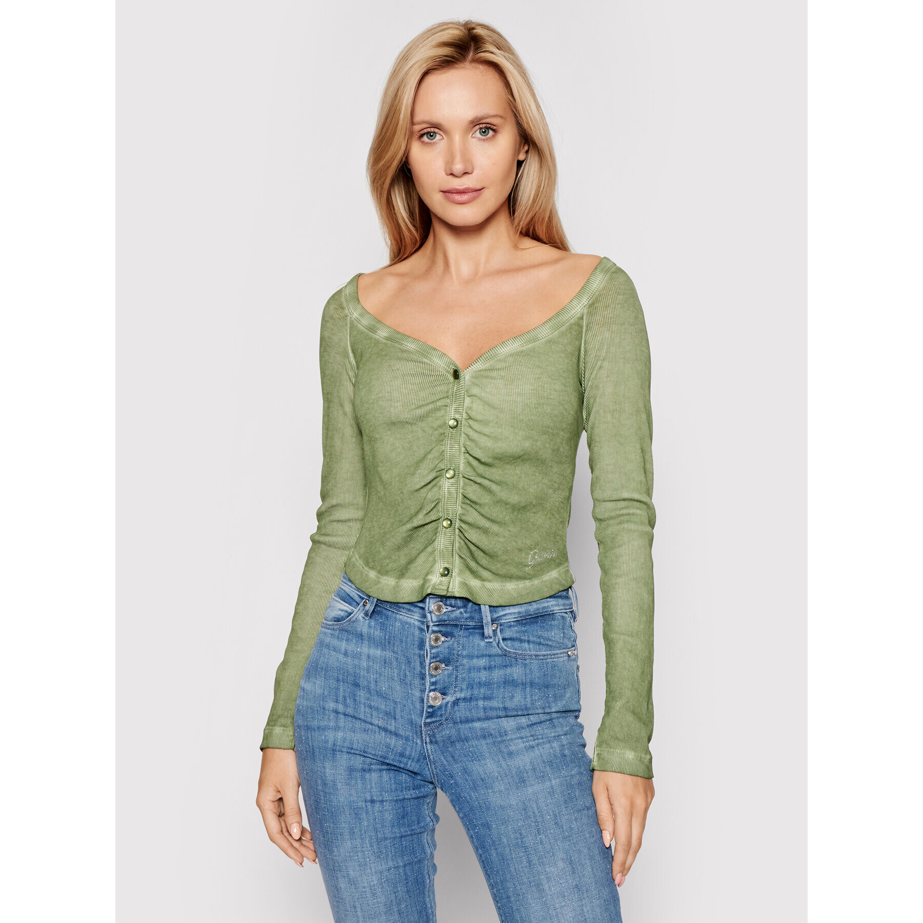 Guess Bluză Miriana W1YP0N K8CC0 Verde Slim Fit - Pled.ro