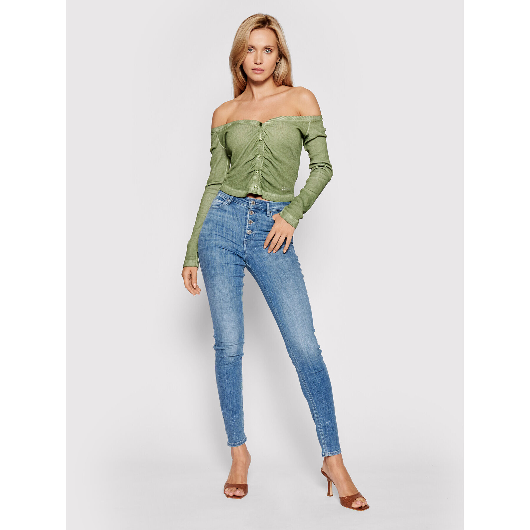 Guess Bluză Miriana W1YP0N K8CC0 Verde Slim Fit - Pled.ro